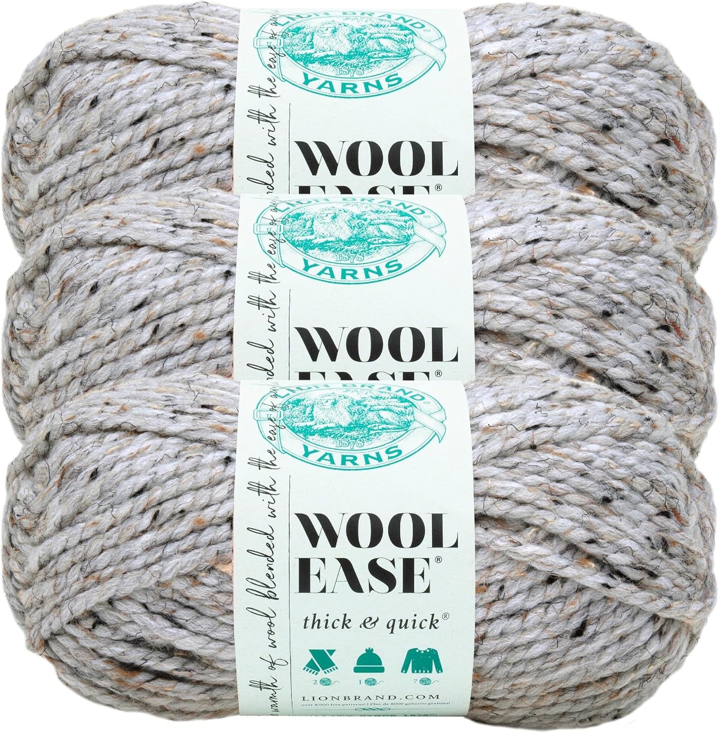 image:imageLion Brand Yarn WoolEase Thick amp Quick Yarn Celebration White 3 Pack Super Bulky Wool Acrylic Blend Fiber for Soft Hats Sweaters Chunky Blankets Yarn for Crochet Knitting Crafts WeavingGrey Marble