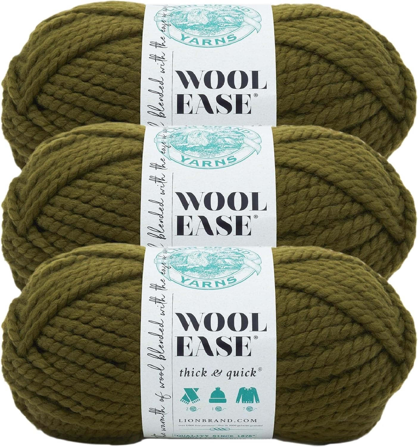 image:imageLion Brand Yarn WoolEase Thick amp Quick Yarn Celebration White 3 Pack Super Bulky Wool Acrylic Blend Fiber for Soft Hats Sweaters Chunky Blankets Yarn for Crochet Knitting Crafts WeavingCilantro