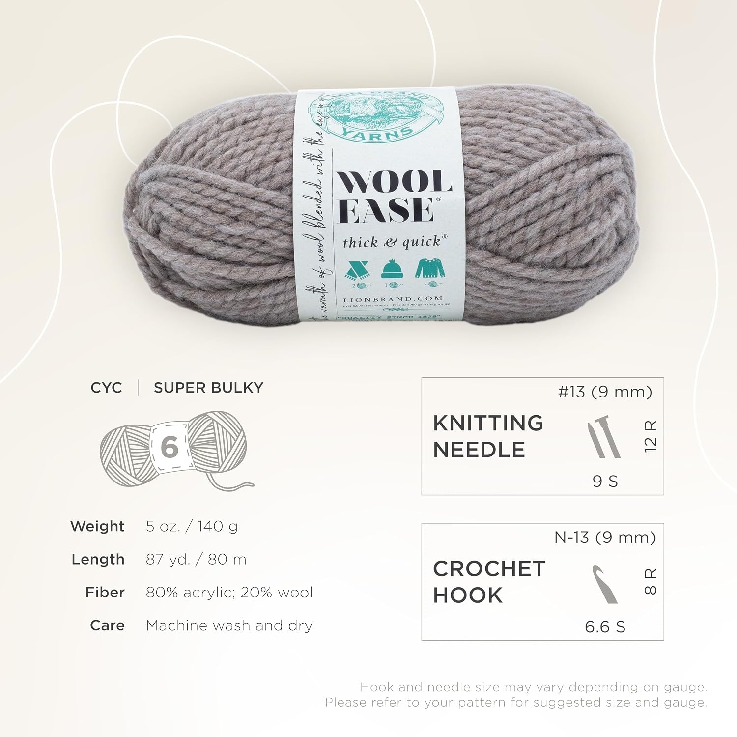 image:imageLion Brand Yarn WoolEase Thick amp Quick Yarn Celebration White 3 Pack Super Bulky Wool Acrylic Blend Fiber for Soft Hats Sweaters Chunky Blankets Yarn for Crochet Knitting Crafts WeavingDriftwood
