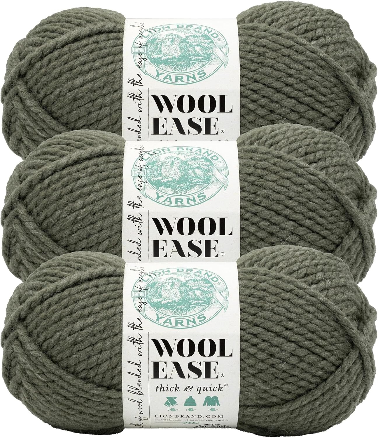 image:imageLion Brand Yarn WoolEase Thick amp Quick Yarn Celebration White 3 Pack Super Bulky Wool Acrylic Blend Fiber for Soft Hats Sweaters Chunky Blankets Yarn for Crochet Knitting Crafts WeavingSeaweed