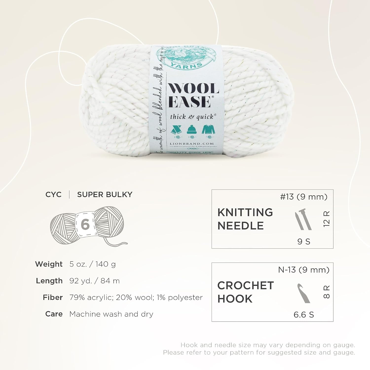 image:imageLion Brand Yarn WoolEase Thick amp Quick Yarn Celebration White 3 Pack Super Bulky Wool Acrylic Blend Fiber for Soft Hats Sweaters Chunky Blankets Yarn for Crochet Knitting Crafts WeavingCelebration