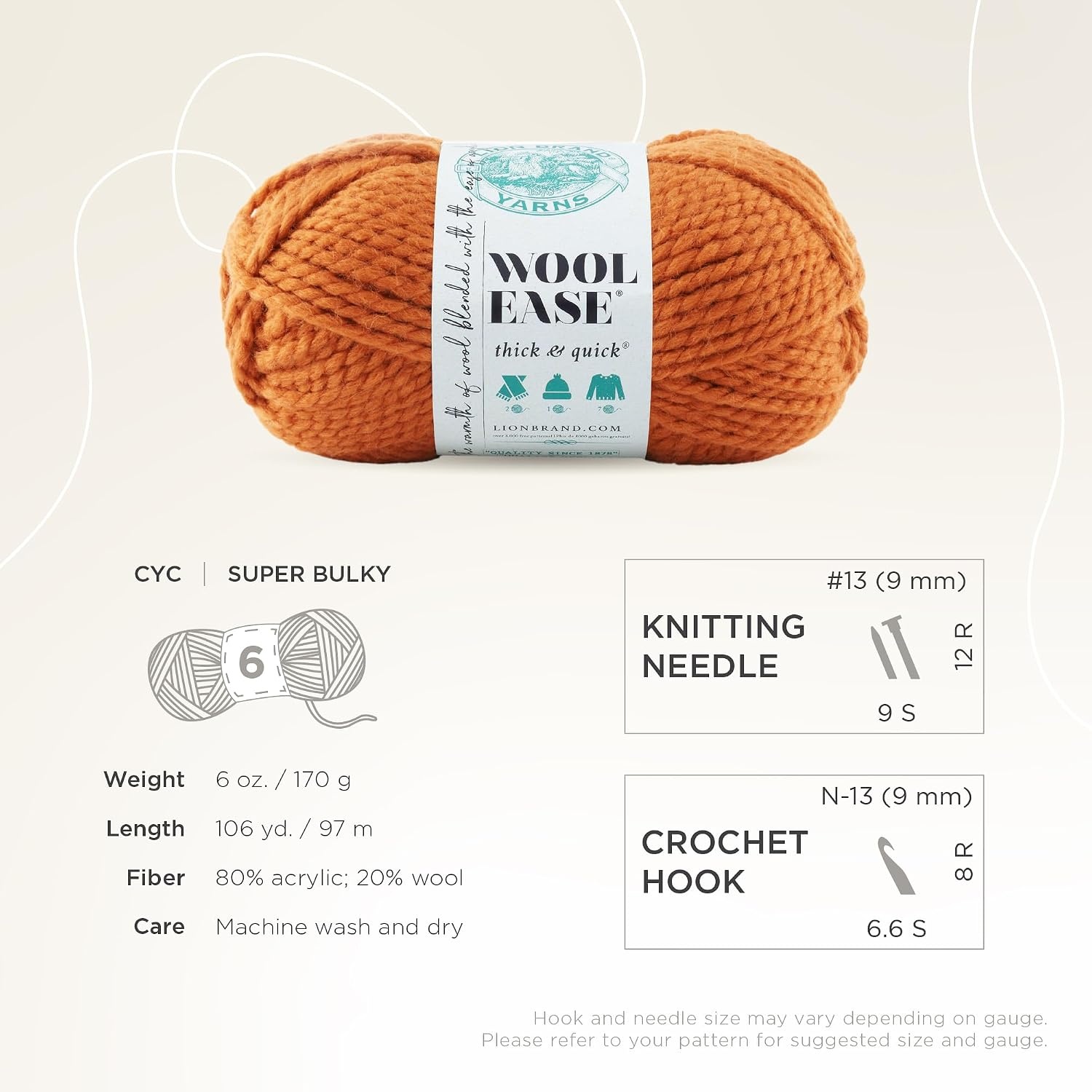 image:imageLion Brand Yarn WoolEase Thick amp Quick Yarn Celebration White 3 Pack Super Bulky Wool Acrylic Blend Fiber for Soft Hats Sweaters Chunky Blankets Yarn for Crochet Knitting Crafts WeavingPumpkin
