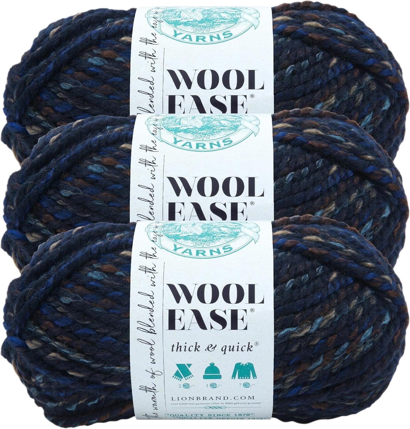 image:imageLion Brand Yarn WoolEase Thick amp Quick Yarn Celebration White 3 Pack Super Bulky Wool Acrylic Blend Fiber for Soft Hats Sweaters Chunky Blankets Yarn for Crochet Knitting Crafts WeavingNight Shadow