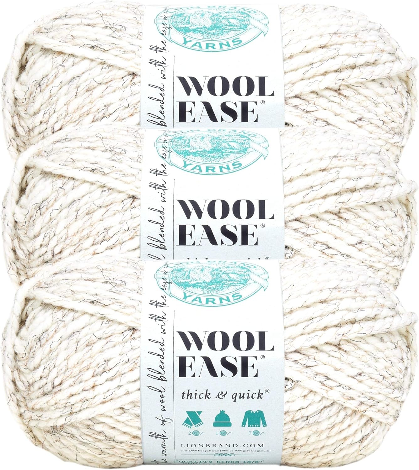 image:imageLion Brand Yarn WoolEase Thick amp Quick Yarn Celebration White 3 Pack Super Bulky Wool Acrylic Blend Fiber for Soft Hats Sweaters Chunky Blankets Yarn for Crochet Knitting Crafts WeavingWheat