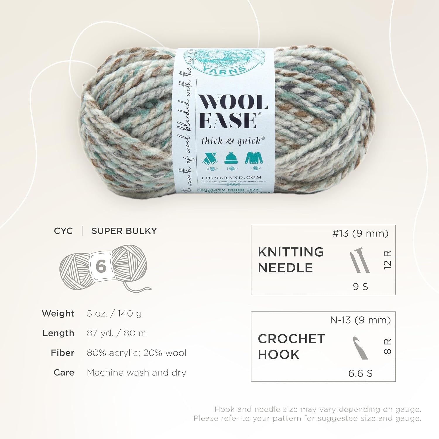 image:imageLion Brand Yarn WoolEase Thick amp Quick Yarn Celebration White 3 Pack Super Bulky Wool Acrylic Blend Fiber for Soft Hats Sweaters Chunky Blankets Yarn for Crochet Knitting Crafts WeavingSeaglass