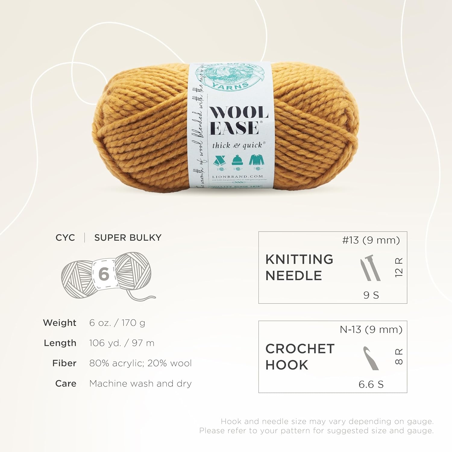 image:imageLion Brand Yarn WoolEase Thick amp Quick Yarn Celebration White 3 Pack Super Bulky Wool Acrylic Blend Fiber for Soft Hats Sweaters Chunky Blankets Yarn for Crochet Knitting Crafts WeavingMustard