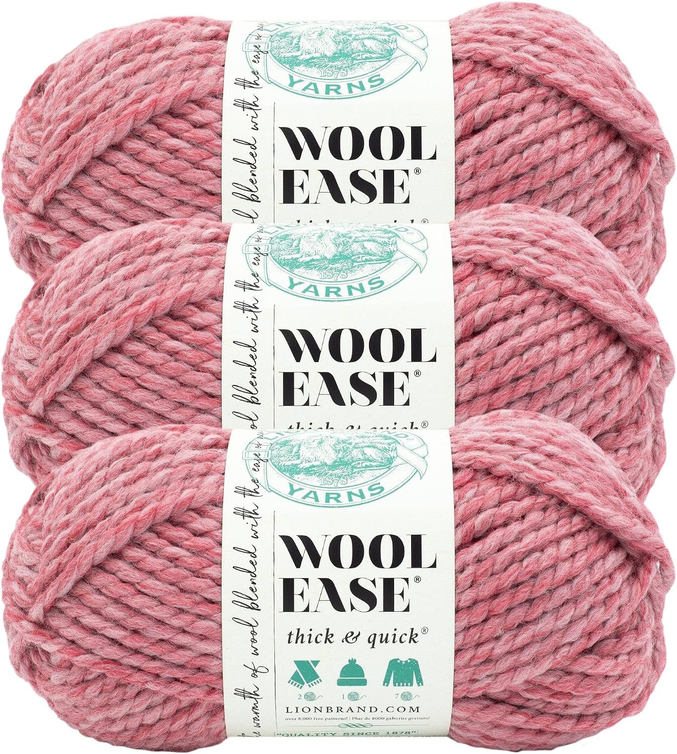 image:imageLion Brand Yarn WoolEase Thick amp Quick Yarn Celebration White 3 Pack Super Bulky Wool Acrylic Blend Fiber for Soft Hats Sweaters Chunky Blankets Yarn for Crochet Knitting Crafts WeavingPotion