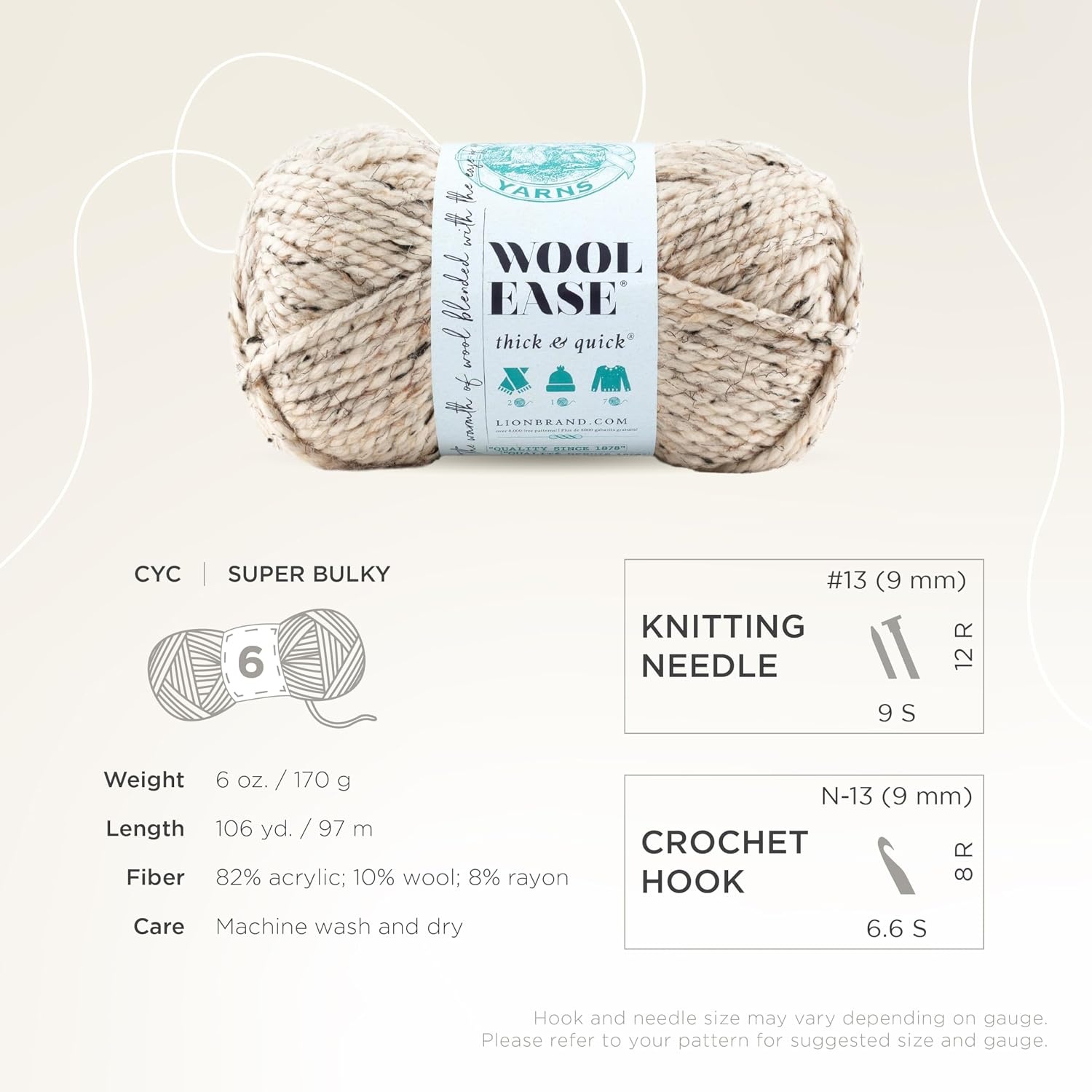 image:imageLion Brand Yarn WoolEase Thick amp Quick Yarn Celebration White 3 Pack Super Bulky Wool Acrylic Blend Fiber for Soft Hats Sweaters Chunky Blankets Yarn for Crochet Knitting Crafts WeavingOatmeal