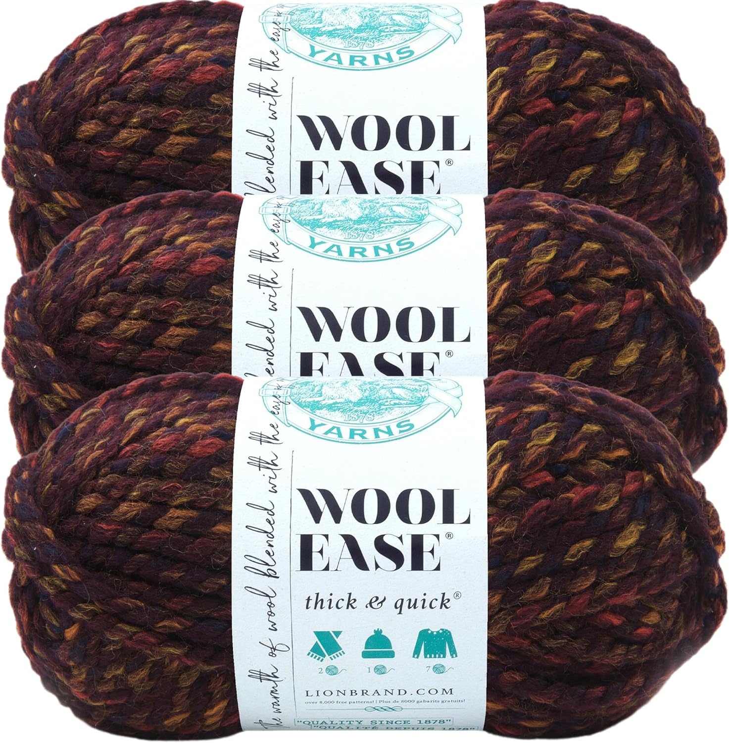 image:imageLion Brand Yarn WoolEase Thick and Quick Yarn Soft and Bulky Yarn for Knitting Crocheting and Crafting 3 Pack Abalone Super Bulky Wool Acrylic Blend Fiber for Soft Hats Sweaters Chunky Blankets Yarn for Crochet Knitting Crafts WeavingHarvest