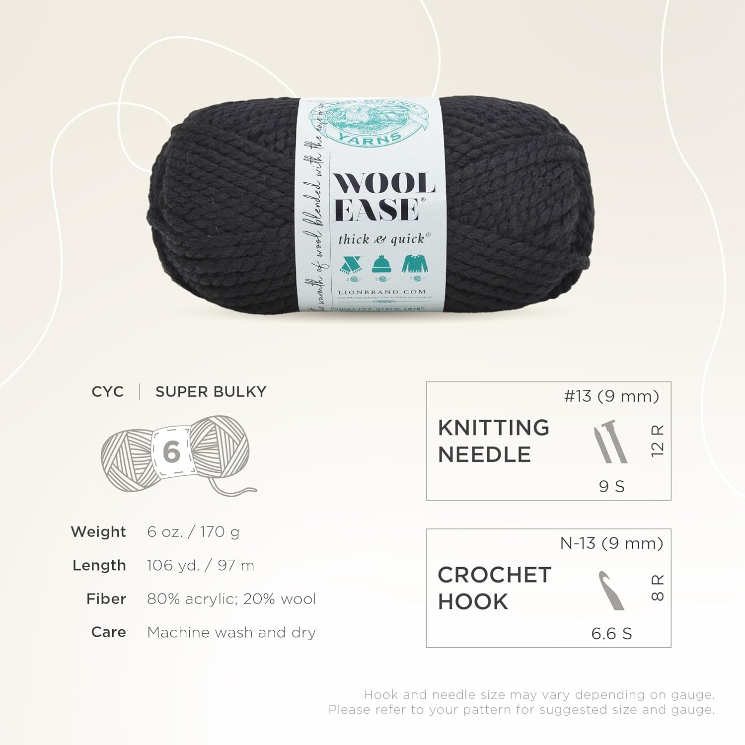 image:imageLion Brand Yarn WoolEase Thick and Quick Yarn Soft and Bulky Yarn for Knitting Crocheting and Crafting 3 Pack Abalone Super Bulky Wool Acrylic Blend Fiber for Soft Hats Sweaters Chunky Blankets Yarn for Crochet Knitting Crafts WeavingBlack