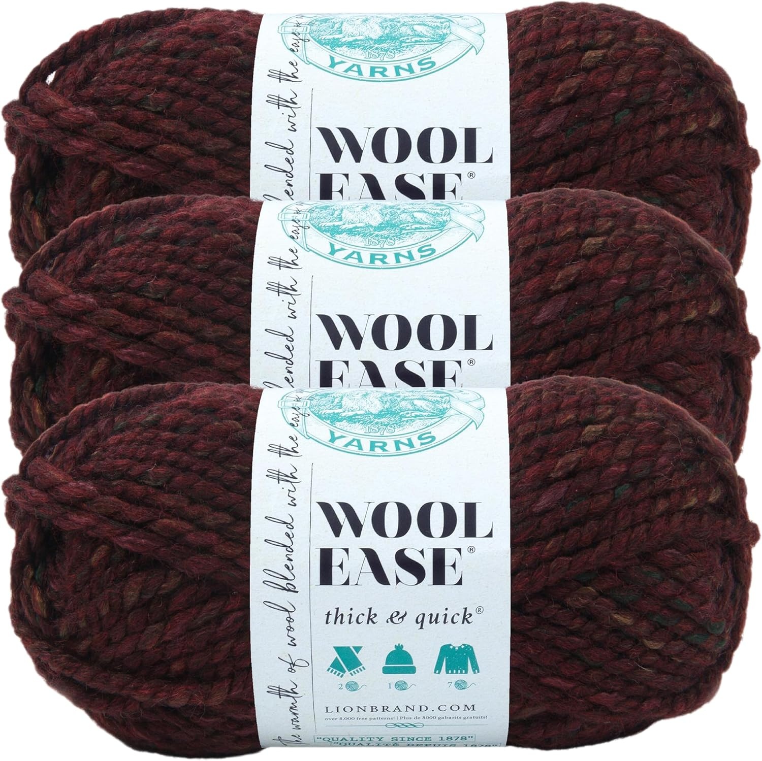 image:imageLion Brand Yarn WoolEase Thick and Quick Yarn Soft and Bulky Yarn for Knitting Crocheting and Crafting 3 Pack Abalone Super Bulky Wool Acrylic Blend Fiber for Soft Hats Sweaters Chunky Blankets Yarn for Crochet Knitting Crafts WeavingSpiced Apple