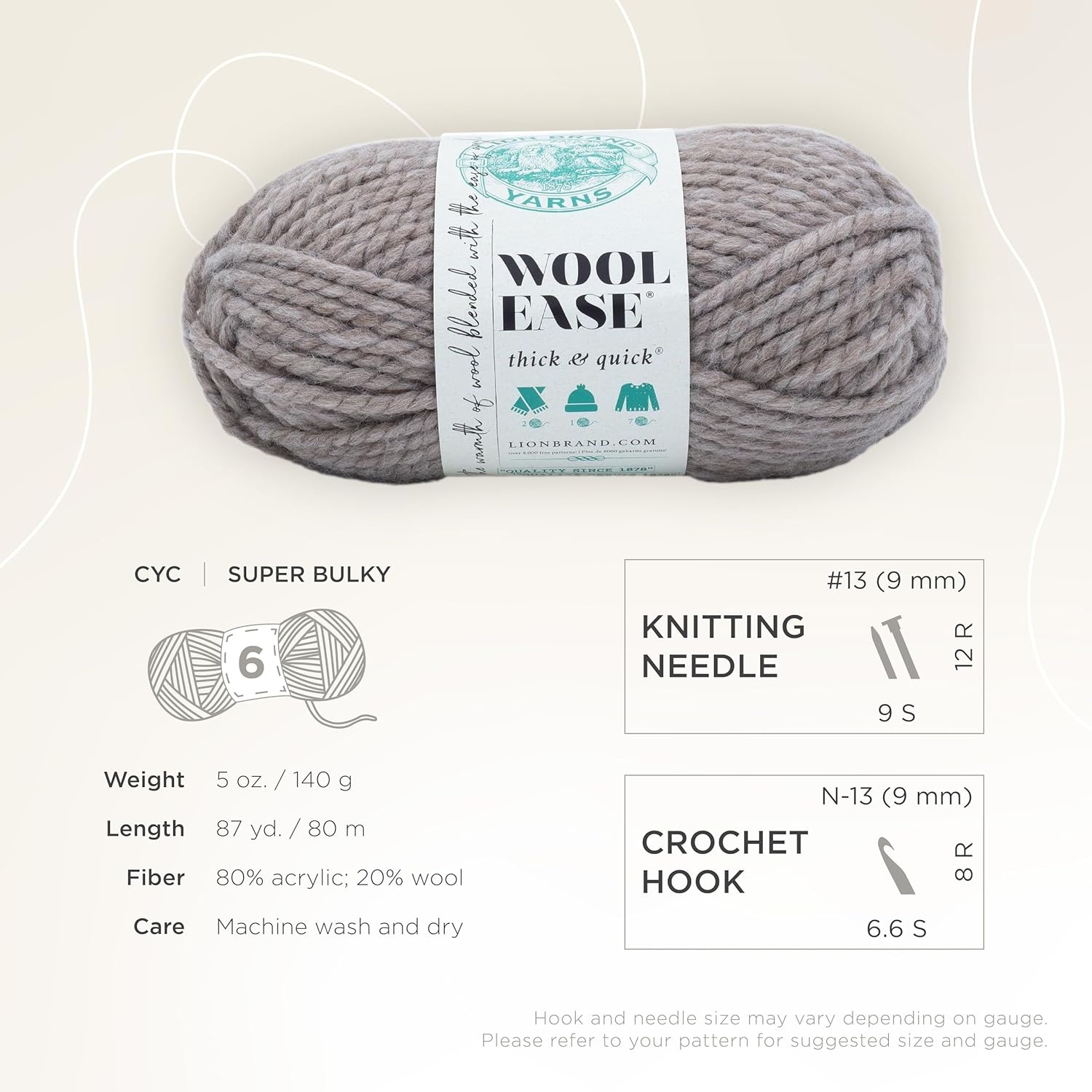 image:imageLion Brand Yarn WoolEase Thick and Quick Yarn Soft and Bulky Yarn for Knitting Crocheting and Crafting 3 Pack Abalone Super Bulky Wool Acrylic Blend Fiber for Soft Hats Sweaters Chunky Blankets Yarn for Crochet Knitting Crafts WeavingDriftwood