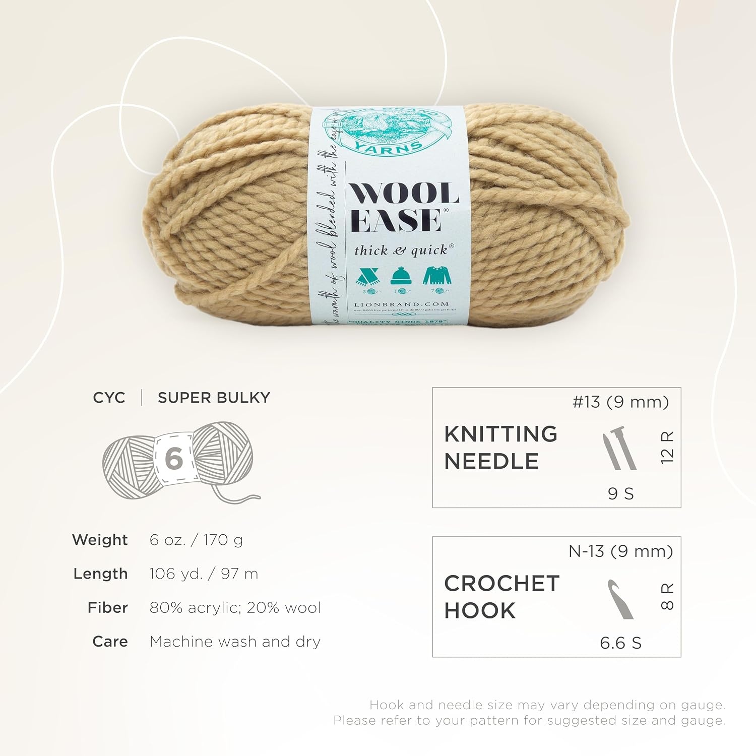image:imageLion Brand Yarn WoolEase Thick and Quick Yarn Soft and Bulky Yarn for Knitting Crocheting and Crafting 3 Pack Abalone Super Bulky Wool Acrylic Blend Fiber for Soft Hats Sweaters Chunky Blankets Yarn for Crochet Knitting Crafts WeavingPeanut
