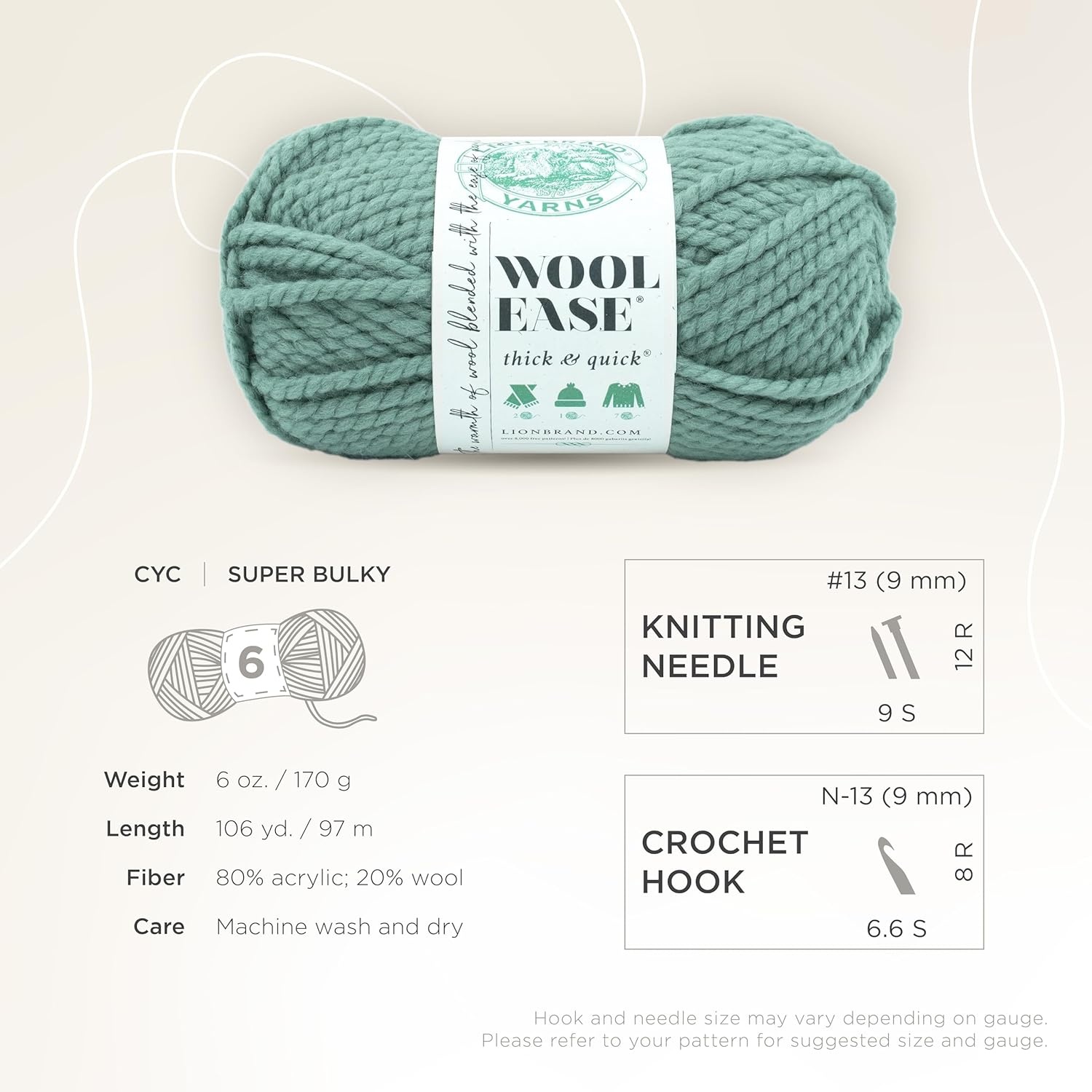 image:imageLion Brand Yarn WoolEase Thick and Quick Yarn Soft and Bulky Yarn for Knitting Crocheting and Crafting 3 Pack Abalone Super Bulky Wool Acrylic Blend Fiber for Soft Hats Sweaters Chunky Blankets Yarn for Crochet Knitting Crafts WeavingSucculent
