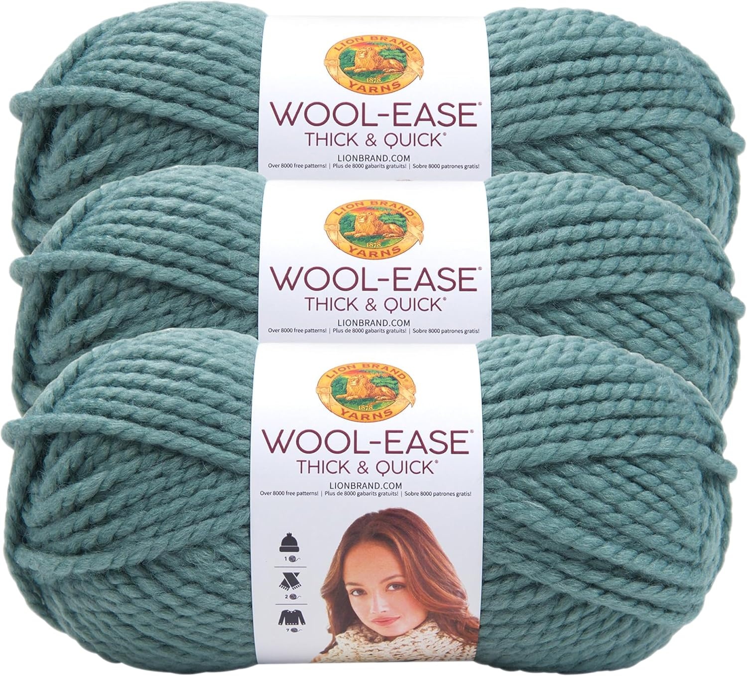 image:imageLion Brand Yarn WoolEase Thick and Quick Yarn Soft and Bulky Yarn for Knitting Crocheting and Crafting 3 Pack Abalone Super Bulky Wool Acrylic Blend Fiber for Soft Hats Sweaters Chunky Blankets Yarn for Crochet Knitting Crafts WeavingSucculent