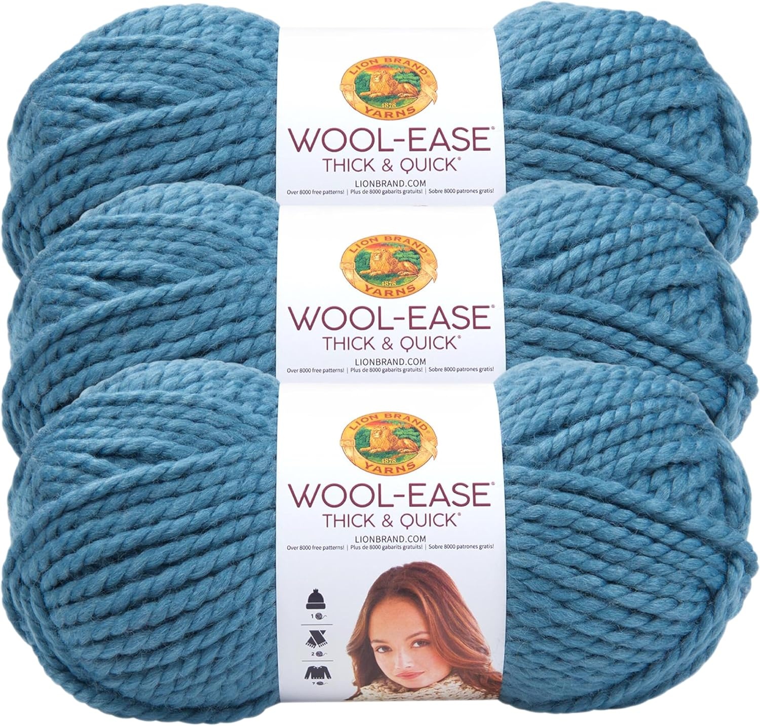 image:imageLion Brand Yarn WoolEase Thick and Quick Yarn Soft and Bulky Yarn for Knitting Crocheting and Crafting 3 Pack Abalone Super Bulky Wool Acrylic Blend Fiber for Soft Hats Sweaters Chunky Blankets Yarn for Crochet Knitting Crafts WeavingAir Force