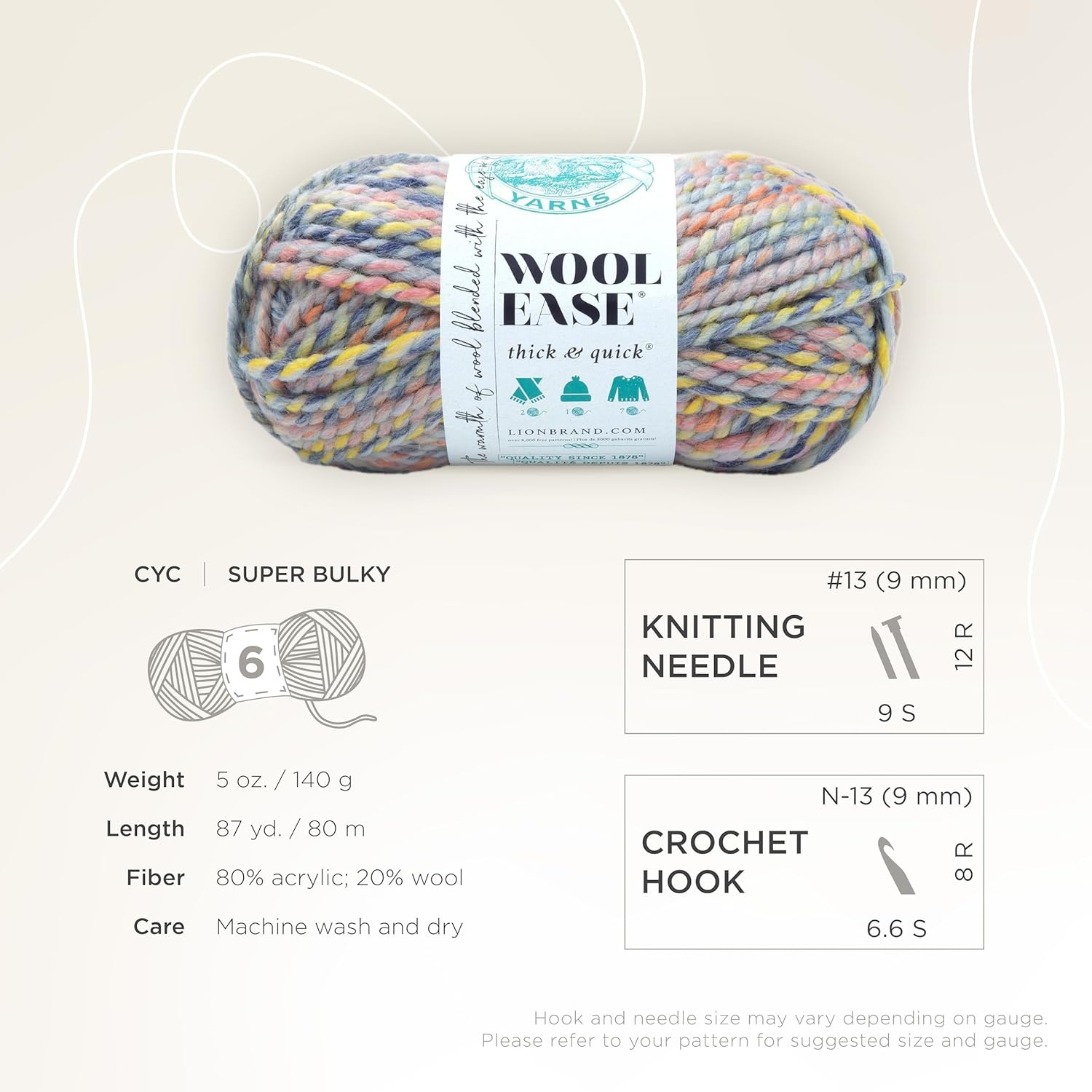 image:imageLion Brand Yarn WoolEase Thick and Quick Yarn Soft and Bulky Yarn for Knitting Crocheting and Crafting 3 Pack Abalone Super Bulky Wool Acrylic Blend Fiber for Soft Hats Sweaters Chunky Blankets Yarn for Crochet Knitting Crafts WeavingDreamcatcher