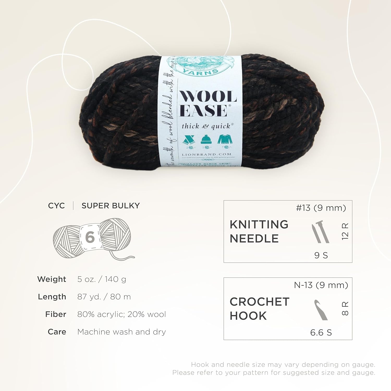 image:imageLion Brand Yarn WoolEase Thick and Quick Yarn Soft and Bulky Yarn for Knitting Crocheting and Crafting 3 Pack Abalone Super Bulky Wool Acrylic Blend Fiber for Soft Hats Sweaters Chunky Blankets Yarn for Crochet Knitting Crafts WeavingToasted Almond