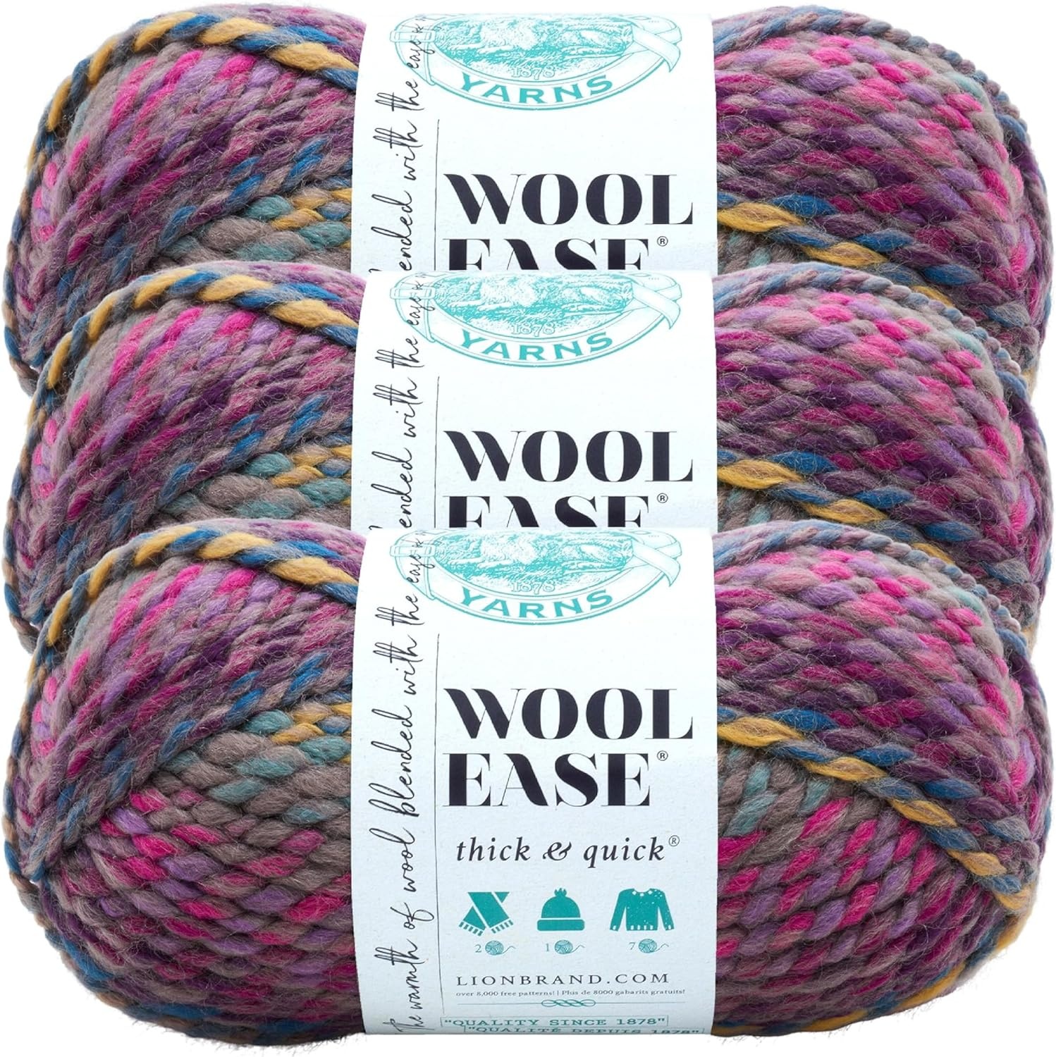 image:imageLion Brand Yarn WoolEase Thick and Quick Yarn Soft and Bulky Yarn for Knitting Crocheting and Crafting 3 Pack Abalone Super Bulky Wool Acrylic Blend Fiber for Soft Hats Sweaters Chunky Blankets Yarn for Crochet Knitting Crafts WeavingAstroland