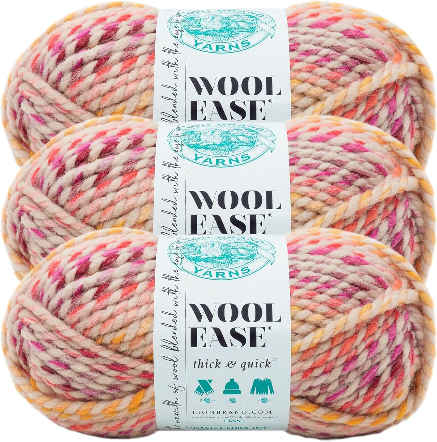 image:imageLion Brand Yarn WoolEase Thick and Quick Yarn Soft and Bulky Yarn for Knitting Crocheting and Crafting 3 Pack Abalone Super Bulky Wool Acrylic Blend Fiber for Soft Hats Sweaters Chunky Blankets Yarn for Crochet Knitting Crafts WeavingSpice Market