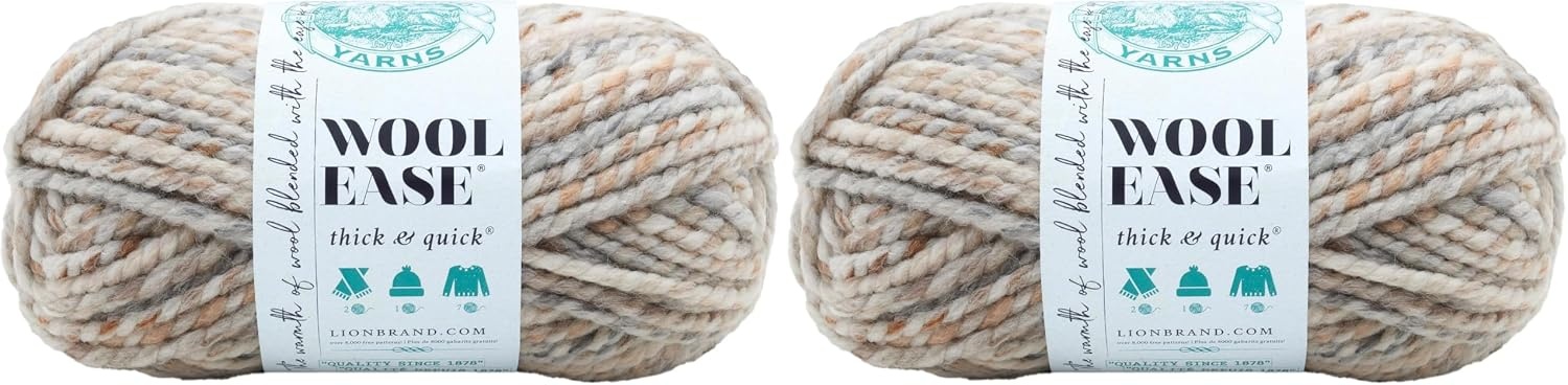 image:imageLion Brand Yarn WoolEase Thick and Quick Yarn Soft and Bulky Yarn for Knitting Crocheting and Crafting 3 Pack Abalone Super Bulky Wool Acrylic Blend Fiber for Soft Hats Sweaters Chunky Blankets Yarn for Crochet Knitting Crafts WeavingFossil
