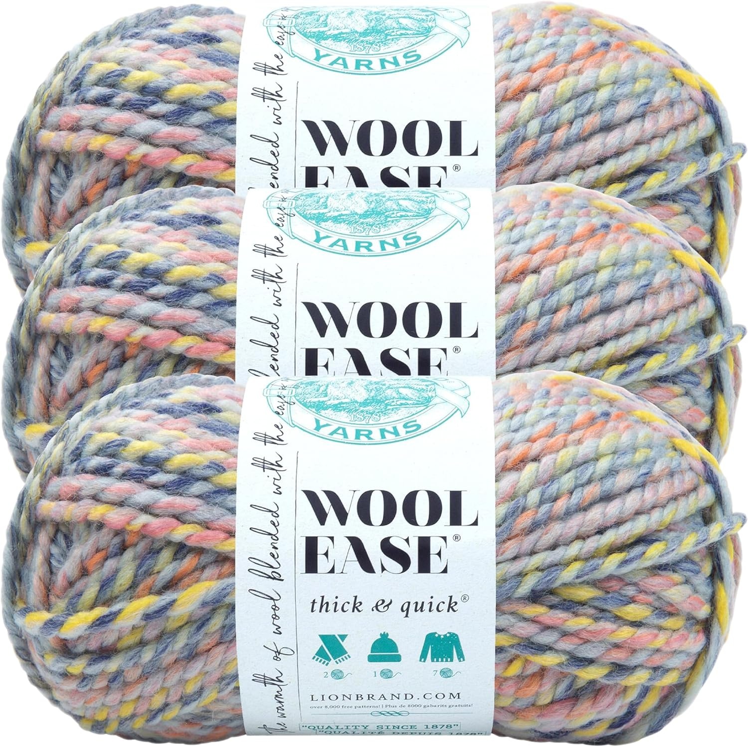 image:imageLion Brand Yarn WoolEase Thick and Quick Yarn Soft and Bulky Yarn for Knitting Crocheting and Crafting 3 Pack Abalone Super Bulky Wool Acrylic Blend Fiber for Soft Hats Sweaters Chunky Blankets Yarn for Crochet Knitting Crafts WeavingDreamcatcher