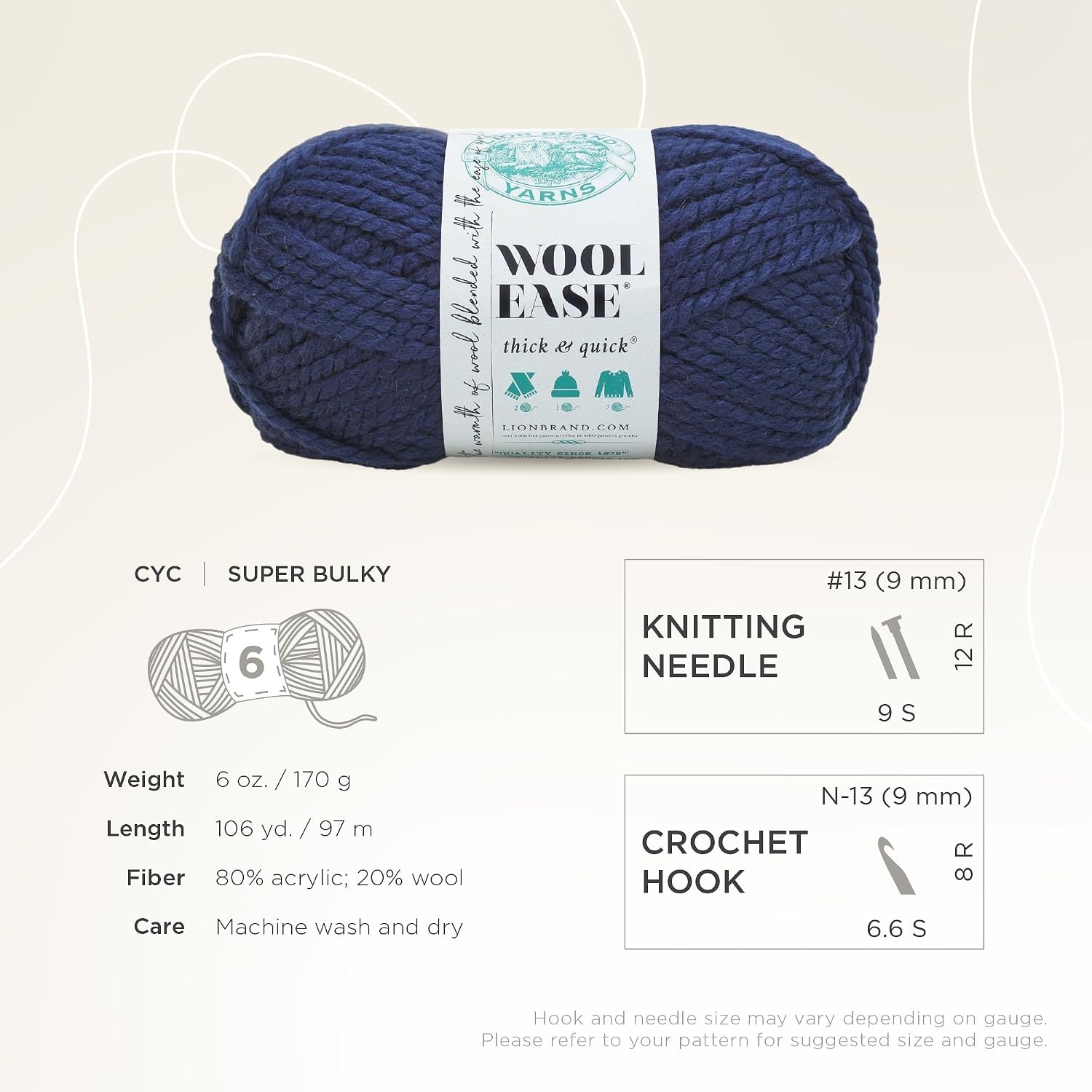 image:imageLion Brand Yarn WoolEase Thick and Quick Yarn Soft and Bulky Yarn for Knitting Crocheting and Crafting 3 Pack Abalone Super Bulky Wool Acrylic Blend Fiber for Soft Hats Sweaters Chunky Blankets Yarn for Crochet Knitting Crafts WeavingNavy
