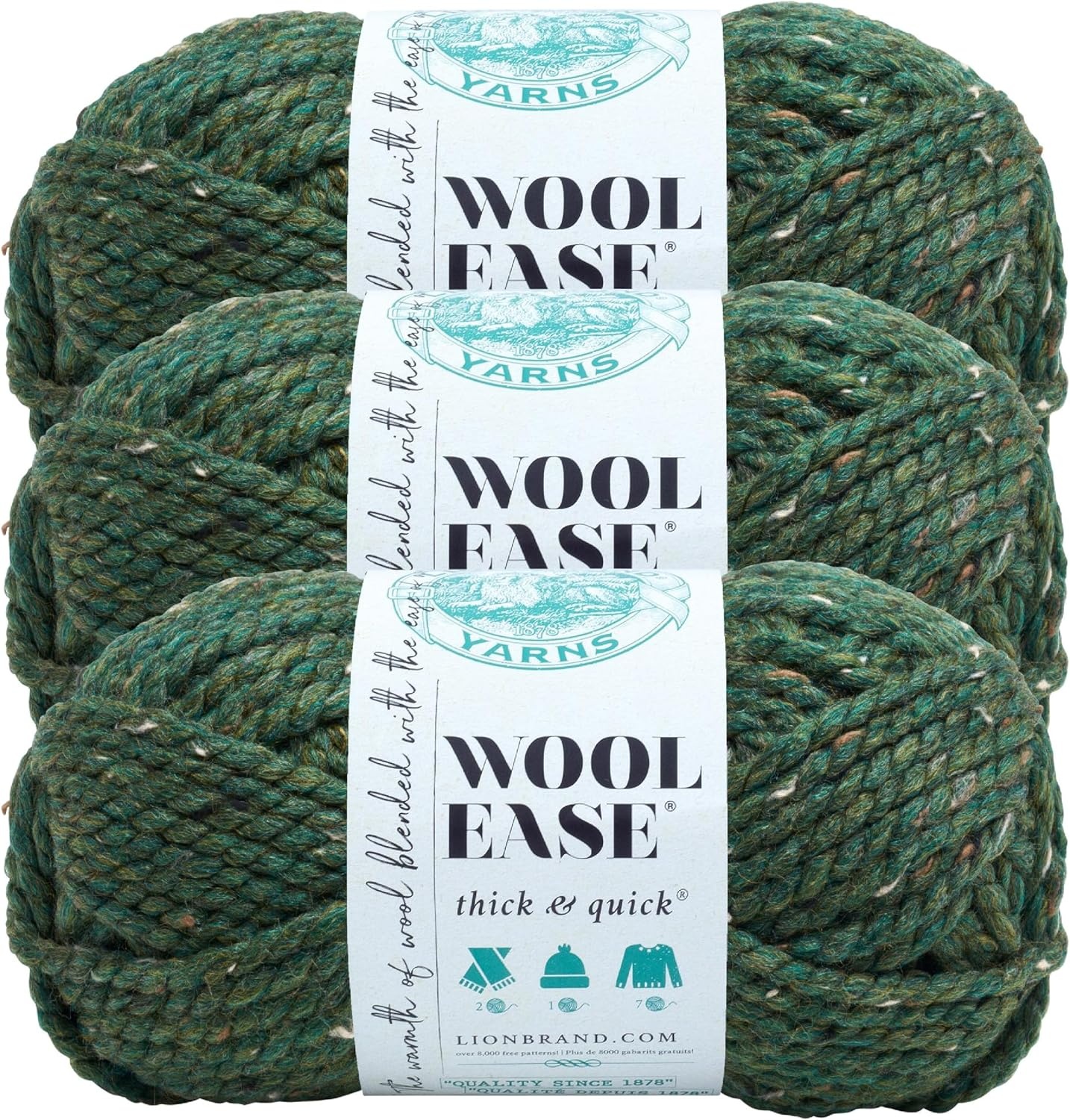 image:imageLion Brand Yarn WoolEase Thick and Quick Yarn Soft and Bulky Yarn for Knitting Crocheting and Crafting 3 Pack Abalone Super Bulky Wool Acrylic Blend Fiber for Soft Hats Sweaters Chunky Blankets Yarn for Crochet Knitting Crafts WeavingKale