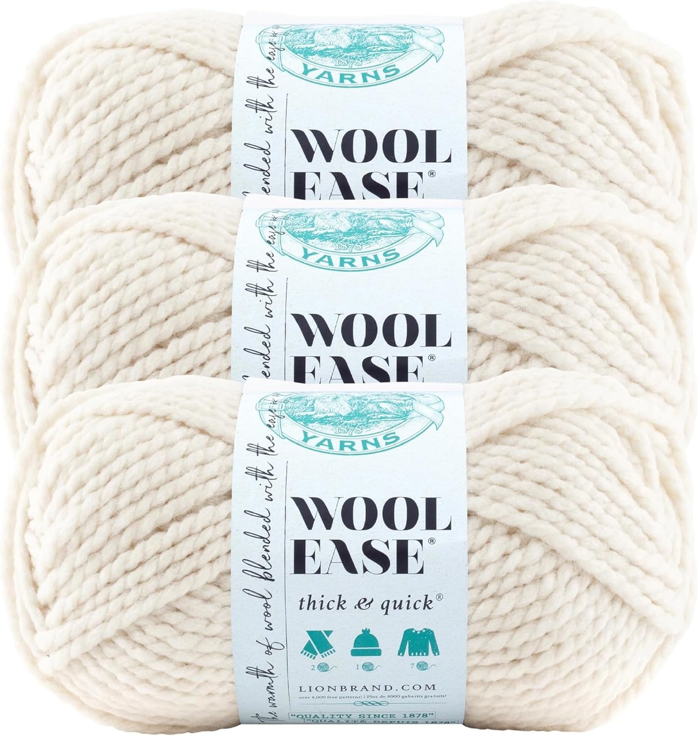 image:imageLion Brand Yarn WoolEase Thick and Quick Yarn Soft and Bulky Yarn for Knitting Crocheting and Crafting 3 Pack Abalone Super Bulky Wool Acrylic Blend Fiber for Soft Hats Sweaters Chunky Blankets Yarn for Crochet Knitting Crafts WeavingFisherman