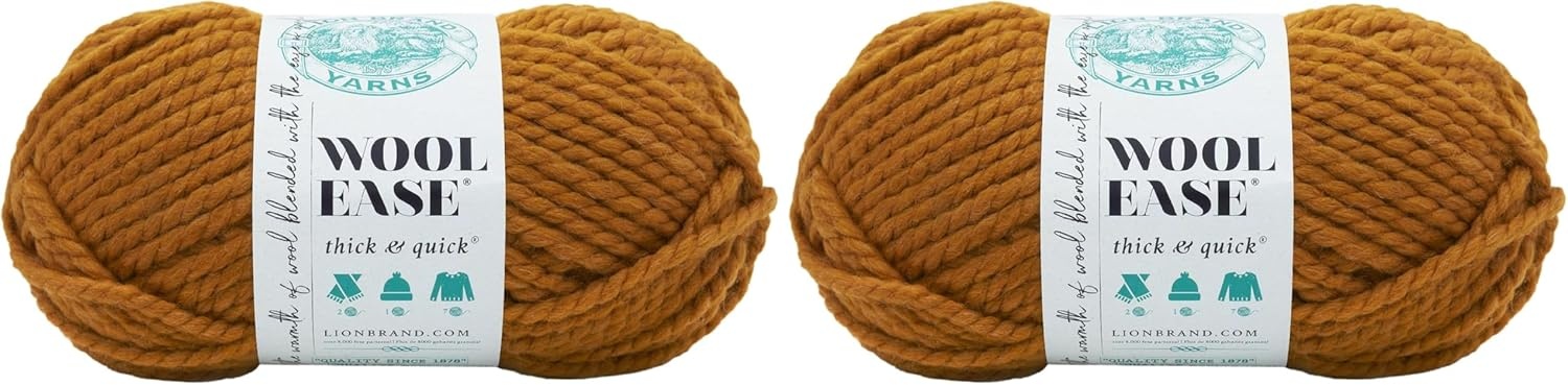 image:imageLion Brand Yarn WoolEase Thick and Quick Yarn Soft and Bulky Yarn for Knitting Crocheting and Crafting 3 Pack Abalone Super Bulky Wool Acrylic Blend Fiber for Soft Hats Sweaters Chunky Blankets Yarn for Crochet Knitting Crafts WeavingButterscotch