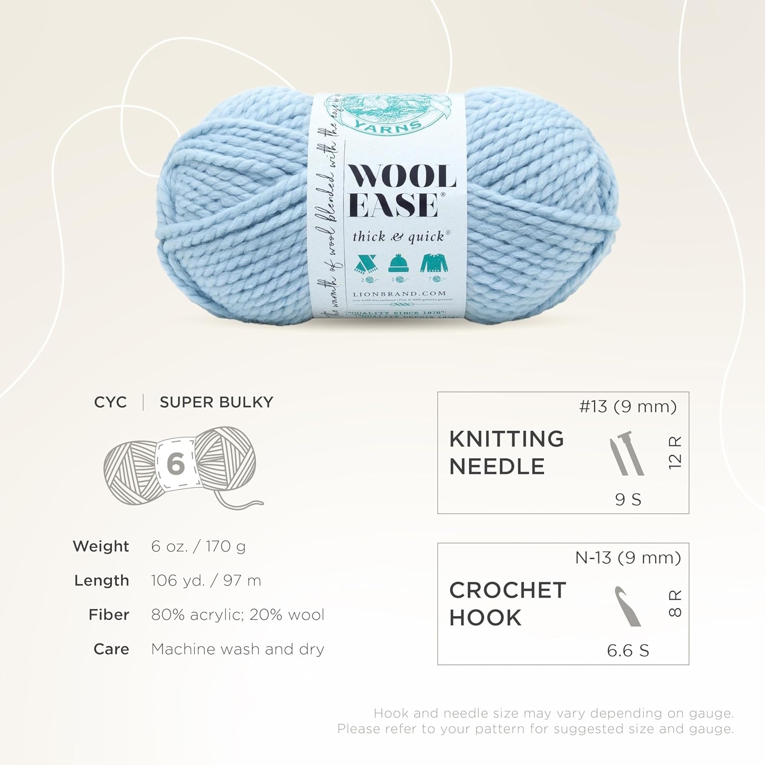image:imageLion Brand Yarn WoolEase Thick and Quick Yarn Soft and Bulky Yarn for Knitting Crocheting and Crafting 3 Pack Abalone Super Bulky Wool Acrylic Blend Fiber for Soft Hats Sweaters Chunky Blankets Yarn for Crochet Knitting Crafts WeavingGlacier
