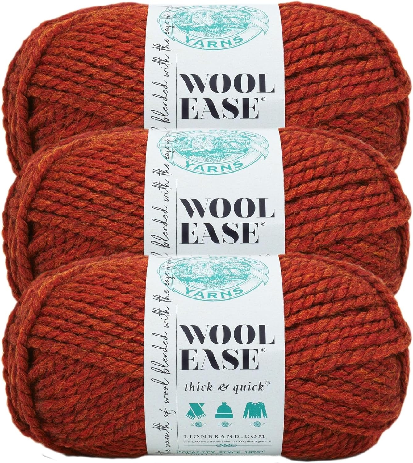 image:imageLion Brand Yarn WoolEase Thick and Quick Yarn Soft and Bulky Yarn for Knitting Crocheting and Crafting 3 Pack Abalone Super Bulky Wool Acrylic Blend Fiber for Soft Hats Sweaters Chunky Blankets Yarn for Crochet Knitting Crafts WeavingSpice