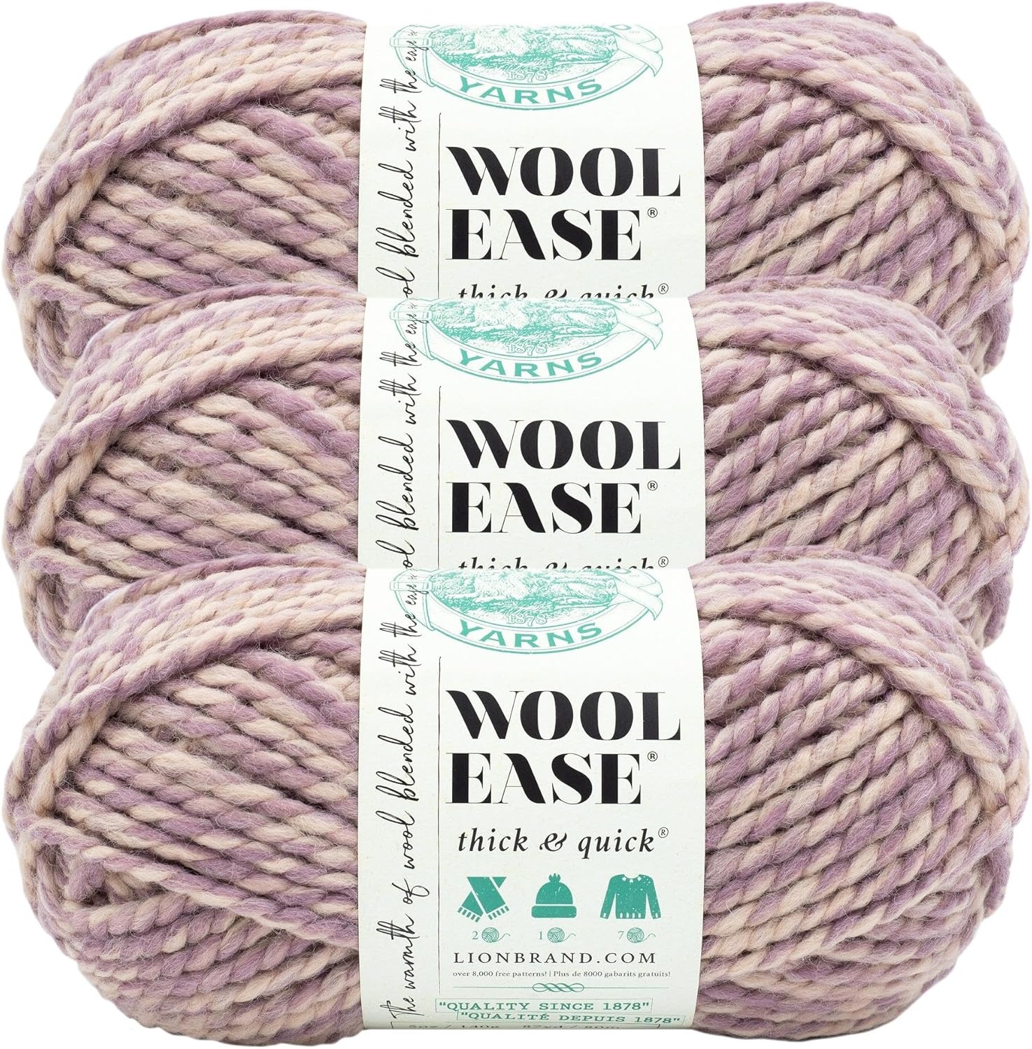 image:imageLion Brand Yarn WoolEase Thick and Quick Yarn Soft and Bulky Yarn for Knitting Crocheting and Crafting 3 Pack Abalone Super Bulky Wool Acrylic Blend Fiber for Soft Hats Sweaters Chunky Blankets Yarn for Crochet Knitting Crafts WeavingBubbles