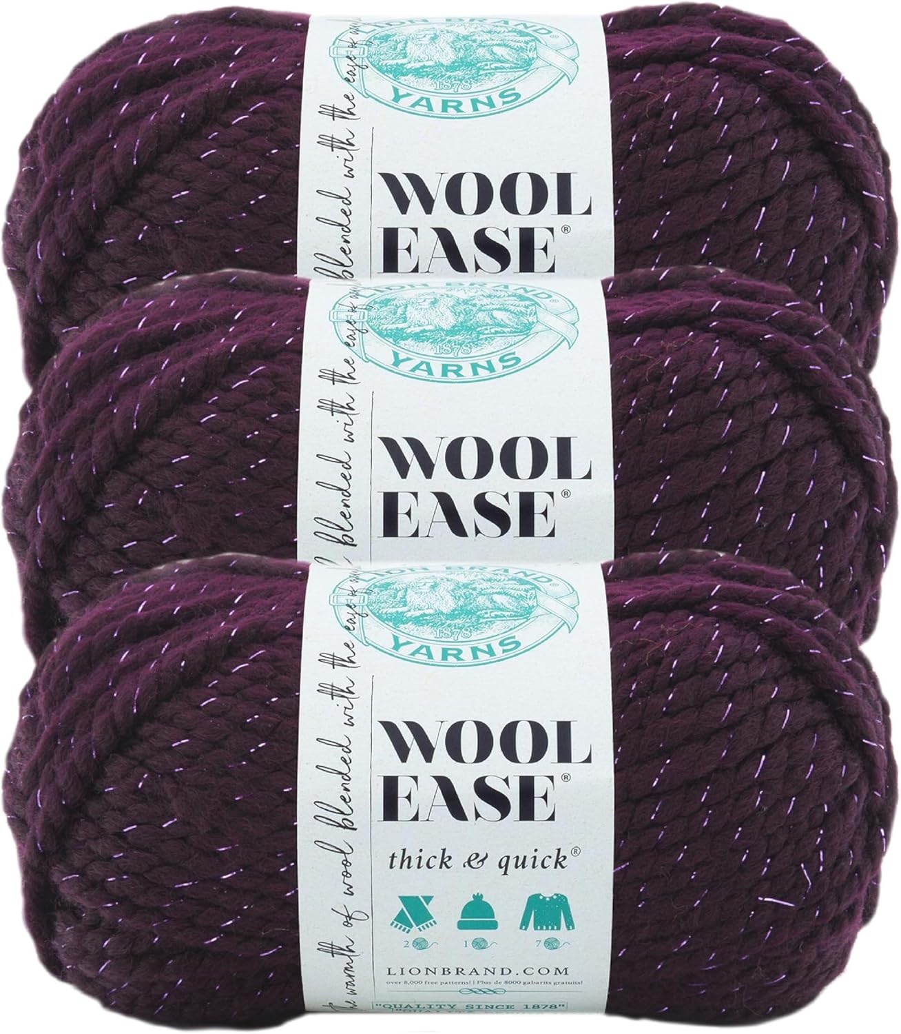 image:imageLion Brand Yarn WoolEase Thick and Quick Yarn Soft and Bulky Yarn for Knitting Crocheting and Crafting 3 Pack Abalone Super Bulky Wool Acrylic Blend Fiber for Soft Hats Sweaters Chunky Blankets Yarn for Crochet Knitting Crafts WeavingGalaxy