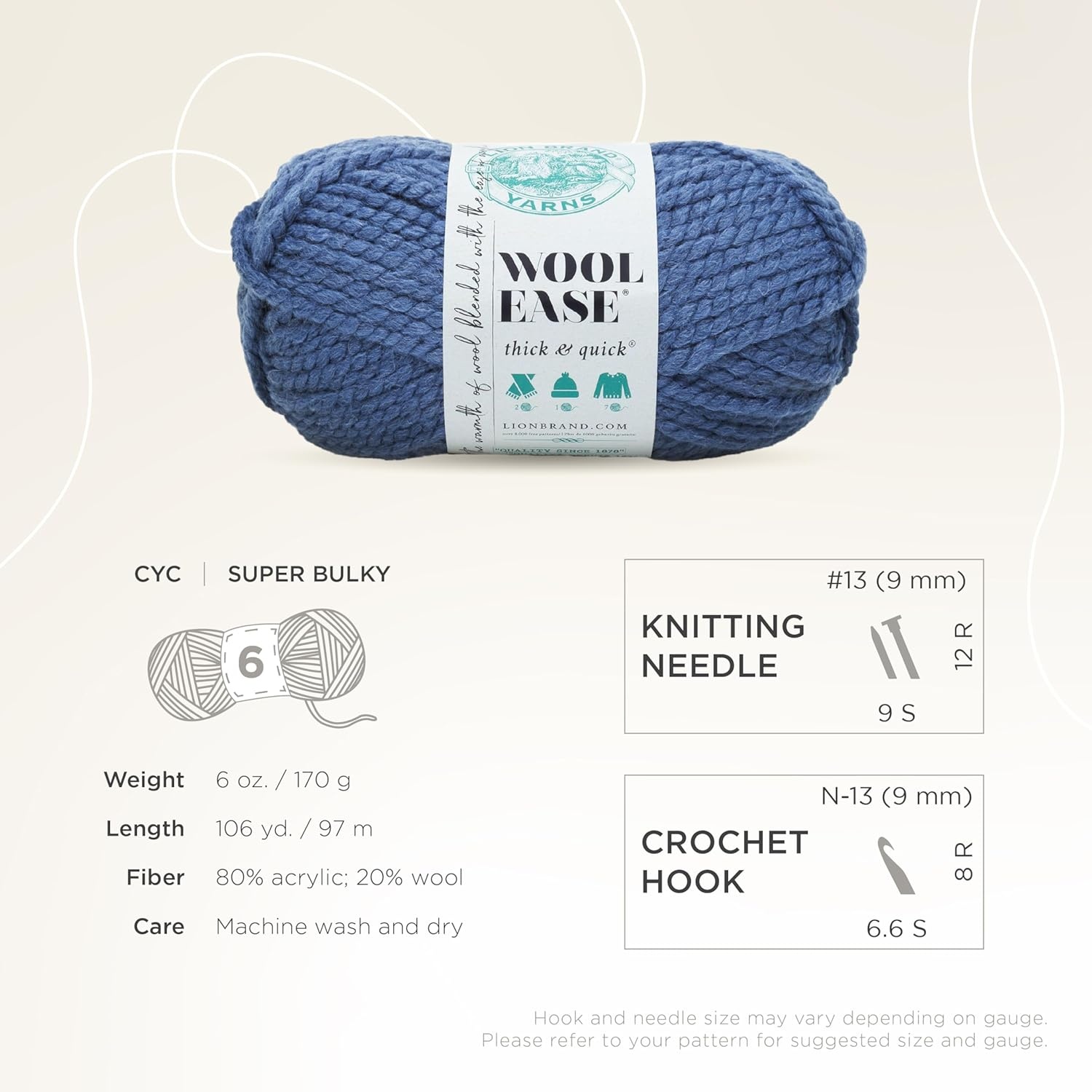 image:imageLion Brand Yarn WoolEase Thick and Quick Yarn Soft and Bulky Yarn for Knitting Crocheting and Crafting 3 Pack Abalone Super Bulky Wool Acrylic Blend Fiber for Soft Hats Sweaters Chunky Blankets Yarn for Crochet Knitting Crafts WeavingDenim