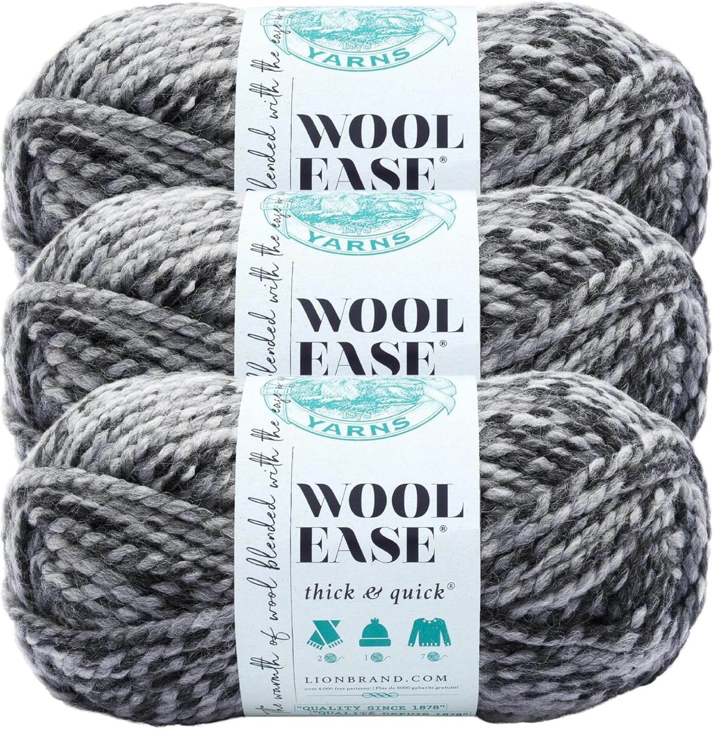 image:imageLion Brand Yarn WoolEase Thick and Quick Yarn Soft and Bulky Yarn for Knitting Crocheting and Crafting 3 Pack Abalone Super Bulky Wool Acrylic Blend Fiber for Soft Hats Sweaters Chunky Blankets Yarn for Crochet Knitting Crafts WeavingLicorice