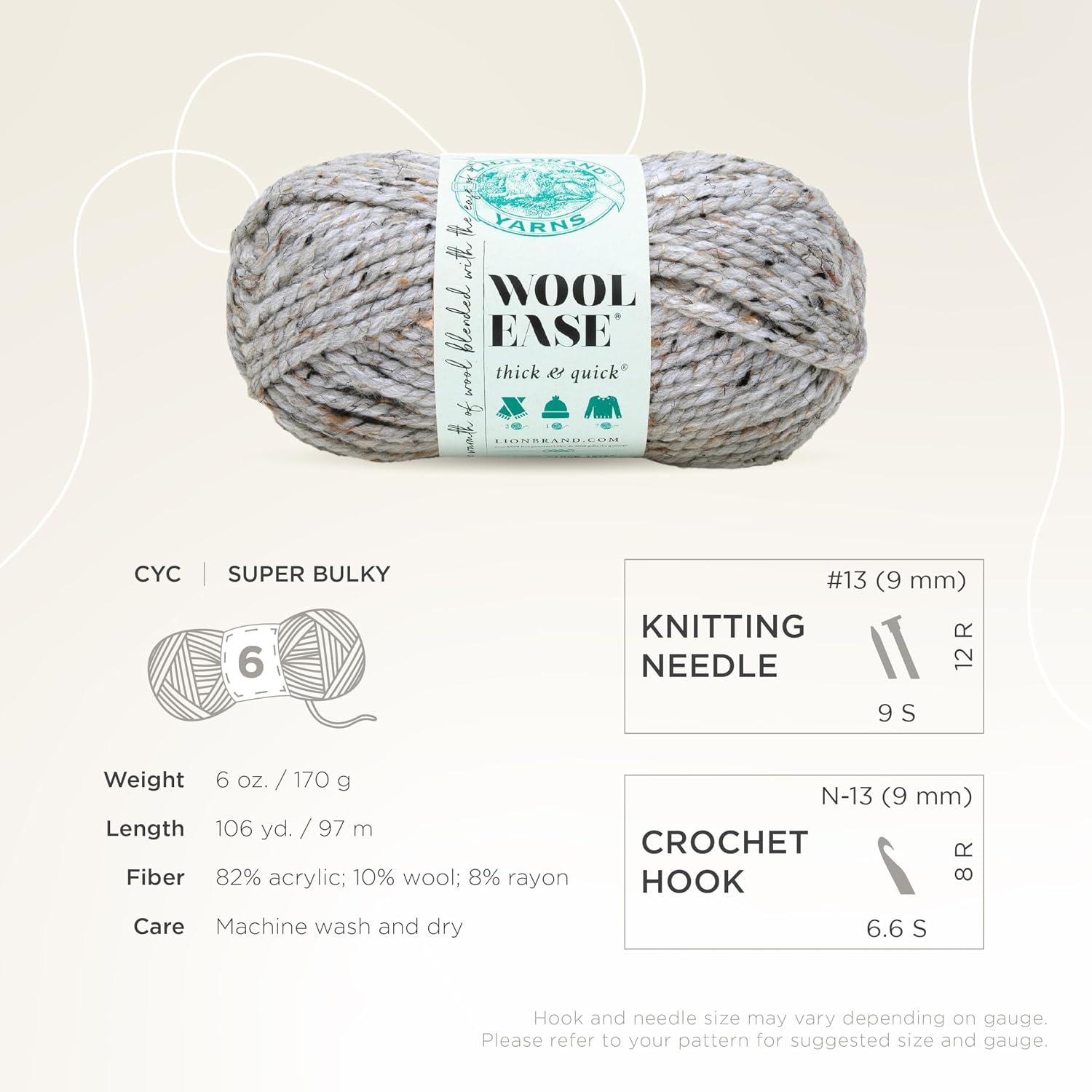 image:imageLion Brand Yarn WoolEase Thick and Quick Yarn Soft and Bulky Yarn for Knitting Crocheting and Crafting 3 Pack Abalone Super Bulky Wool Acrylic Blend Fiber for Soft Hats Sweaters Chunky Blankets Yarn for Crochet Knitting Crafts WeavingGrey Marble