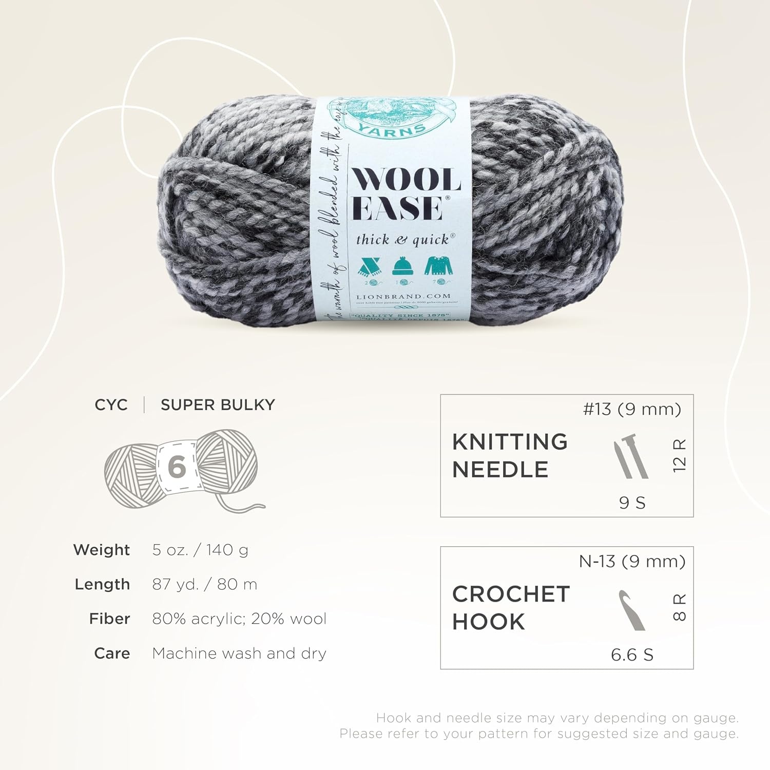 image:imageLion Brand Yarn WoolEase Thick and Quick Yarn Soft and Bulky Yarn for Knitting Crocheting and Crafting 3 Pack Abalone Super Bulky Wool Acrylic Blend Fiber for Soft Hats Sweaters Chunky Blankets Yarn for Crochet Knitting Crafts WeavingLicorice