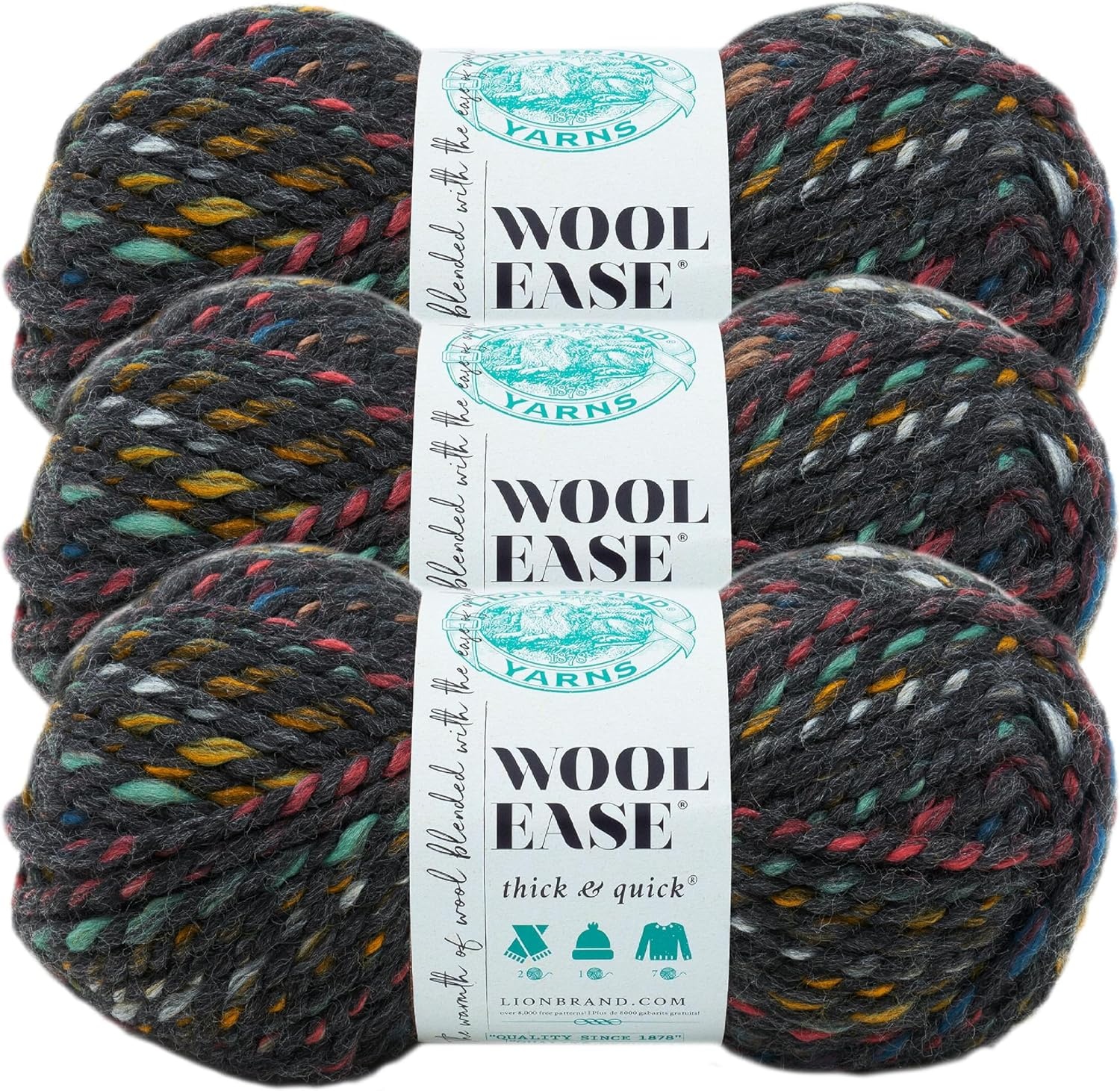 image:imageLion Brand Yarn WoolEase Thick and Quick Yarn Soft and Bulky Yarn for Knitting Crocheting and Crafting 3 Pack Abalone Super Bulky Wool Acrylic Blend Fiber for Soft Hats Sweaters Chunky Blankets Yarn for Crochet Knitting Crafts WeavingBedrock