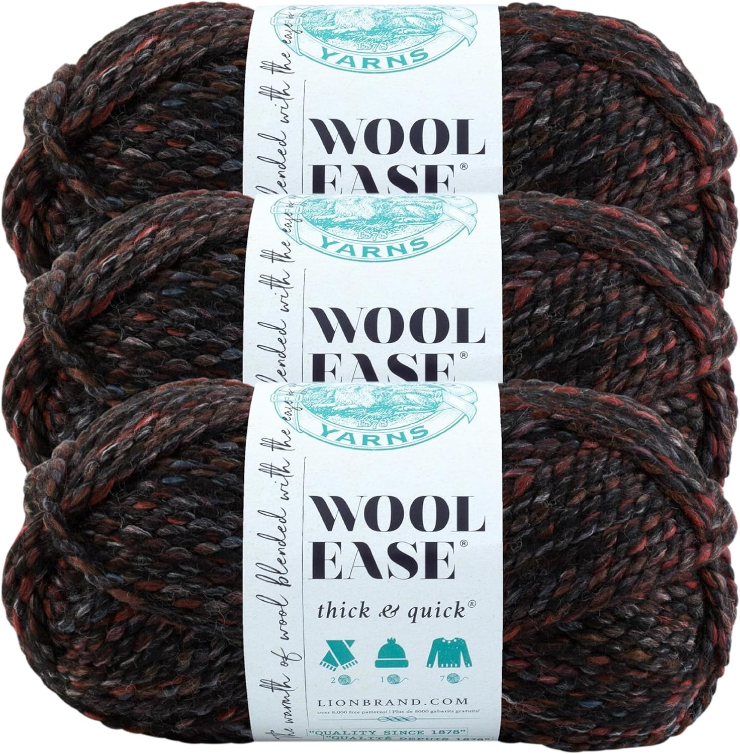 image:imageLion Brand Yarn WoolEase Thick and Quick Yarn Soft and Bulky Yarn for Knitting Crocheting and Crafting 3 Pack Abalone Super Bulky Wool Acrylic Blend Fiber for Soft Hats Sweaters Chunky Blankets Yarn for Crochet Knitting Crafts WeavingBlackstone