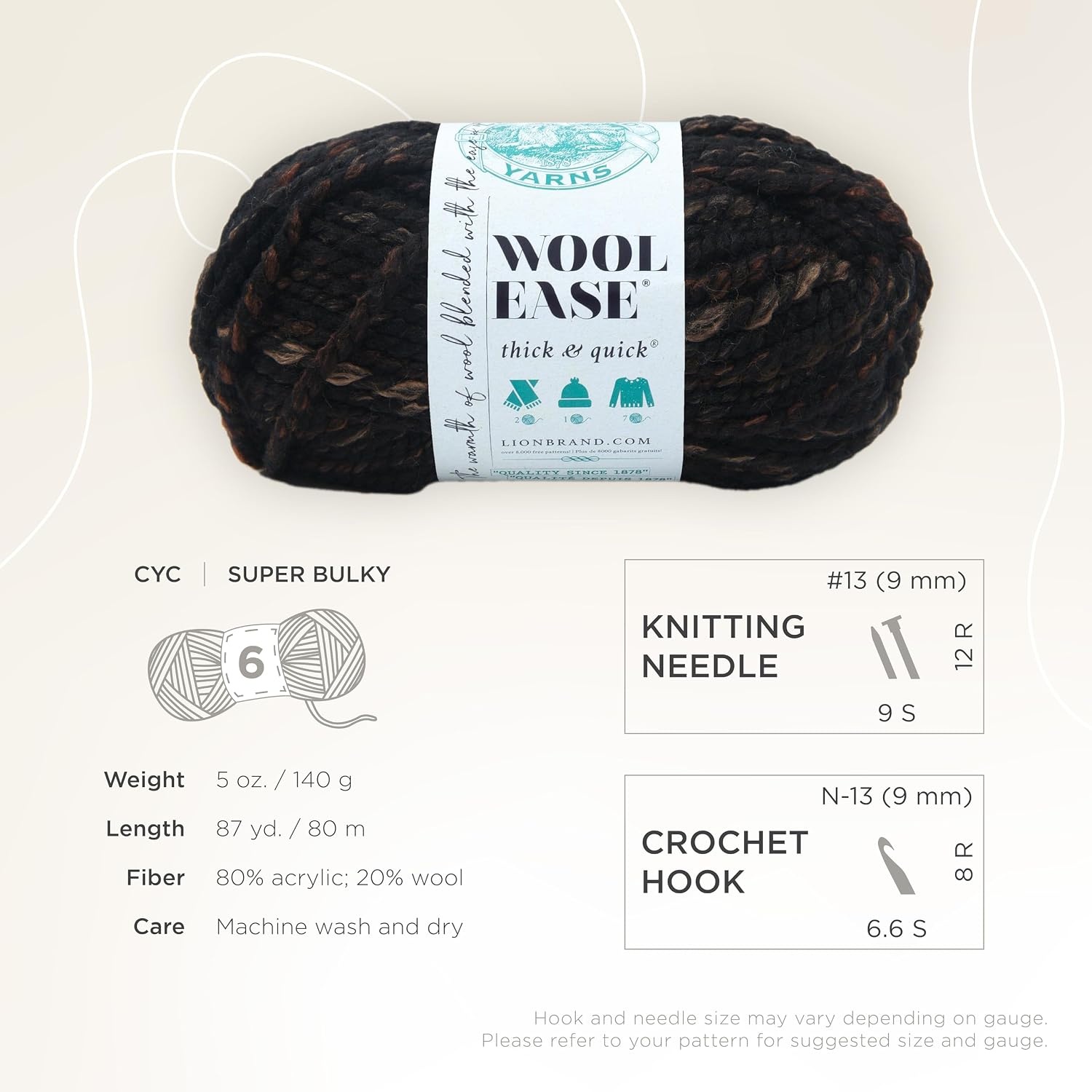 image:imageLion Brand Yarn WoolEase Thick and Quick Yarn Soft and Bulky Yarn for Knitting Crocheting and Crafting 3 Pack Abalone Super Bulky Wool Acrylic Blend Fiber for Soft Hats Sweaters Chunky Blankets Yarn for Crochet Knitting Crafts WeavingToasted Almond