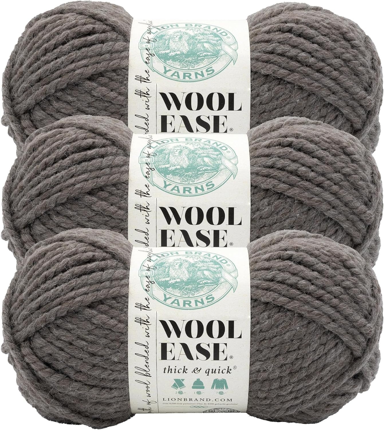image:imageLion Brand Yarn WoolEase Thick and Quick Yarn Soft and Bulky Yarn for Knitting Crocheting and Crafting 3 Pack Abalone Super Bulky Wool Acrylic Blend Fiber for Soft Hats Sweaters Chunky Blankets Yarn for Crochet Knitting Crafts WeavingTeak