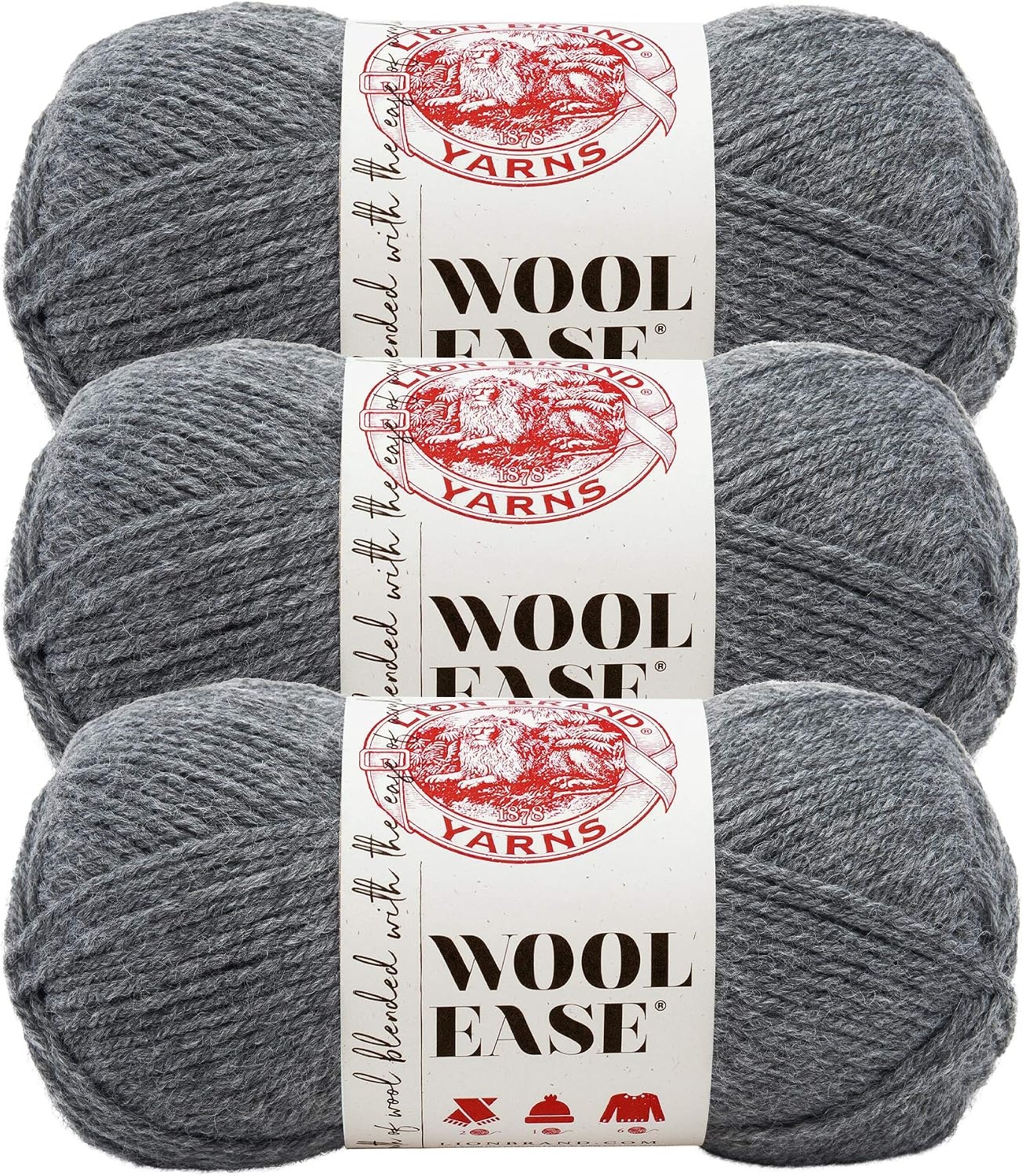 image:imageLion Brand Yarn WoolEase Yarn WorstedWeight Yarn for Knitting and Crocheting 1 Pack IcicleOxford Grey