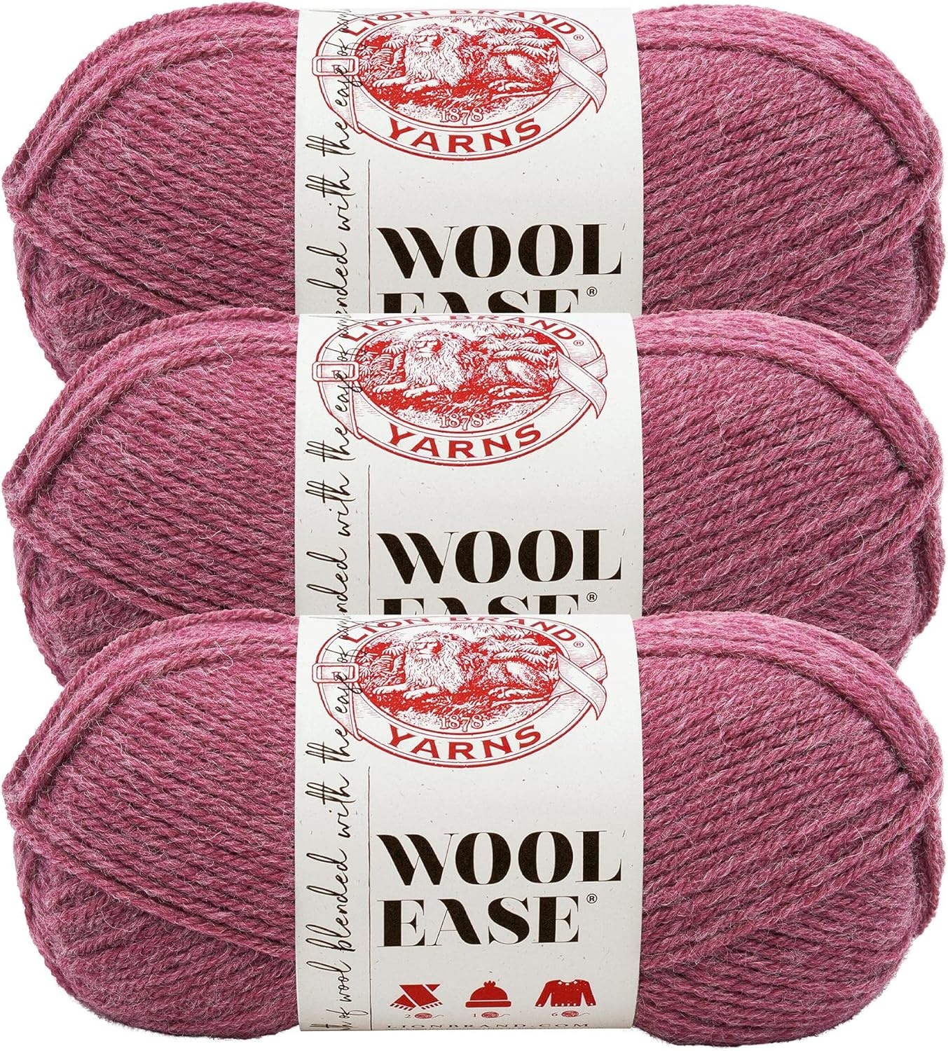 image:imageLion Brand Yarn WoolEase Yarn WorstedWeight Yarn for Knitting and Crocheting 1 Pack Natural HeatherDark Rose Heather