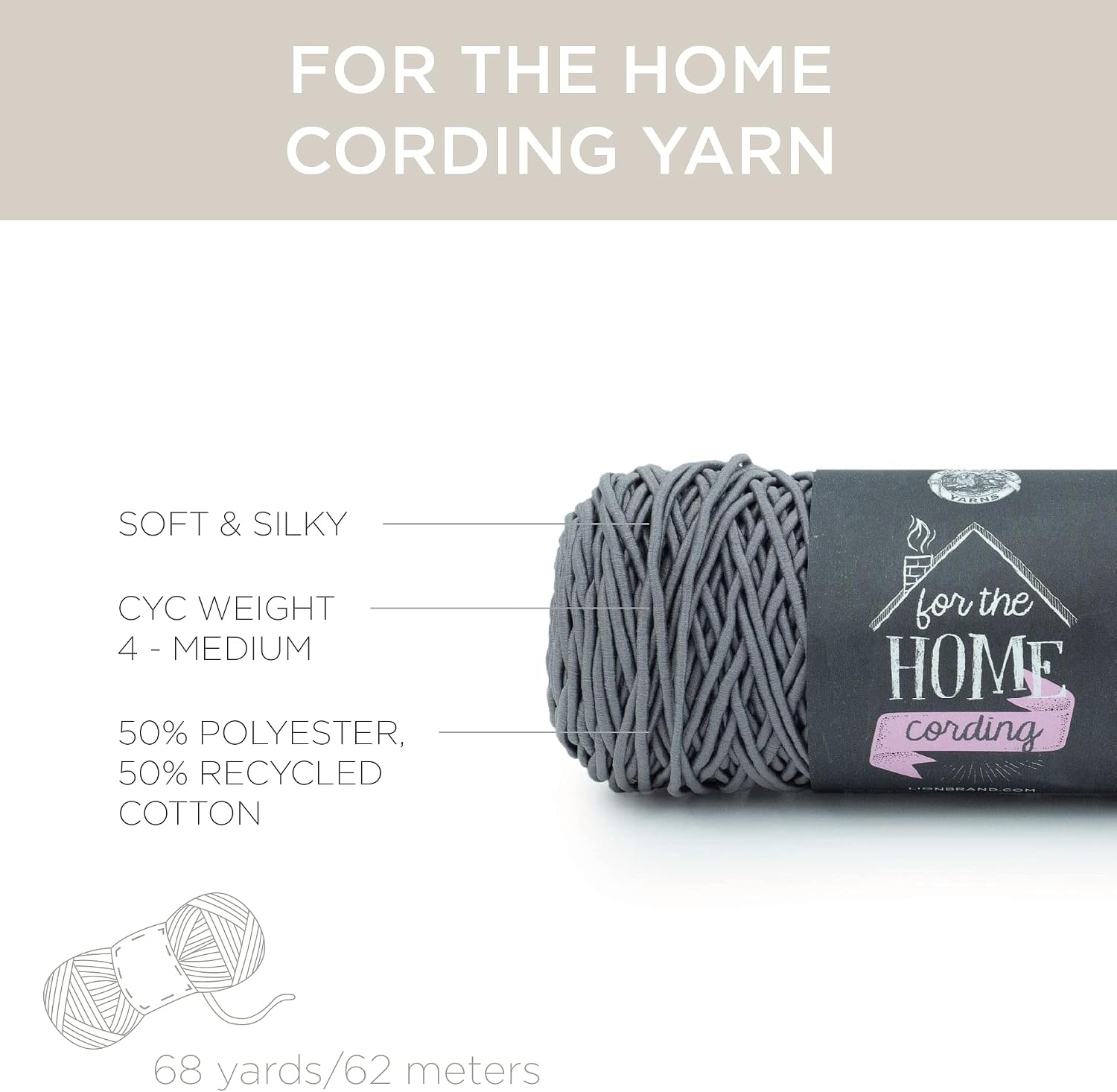 image:imageLion Brand Yarn for The Home Cording Yarn Grey