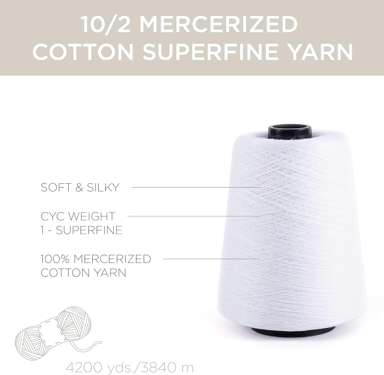 image:imageSilk City Fibers 102 Perle Mercerized Cotton Yarn for Machine Knitting Weaving and Crochet Pompeii Dust 1 Cone Designer Yarn for Premium Garments Delicate Shawls and Lace Weight ProjectsPure White