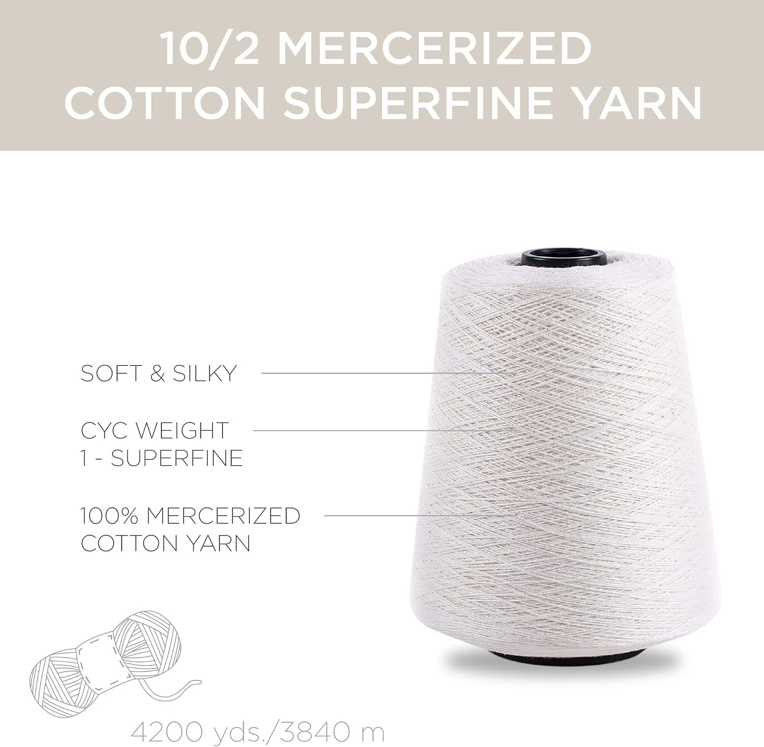 image:imageSilk City Fibers 102 Perle Mercerized Cotton Yarn for Machine Knitting Weaving and Crochet Pompeii Dust 1 Cone Designer Yarn for Premium Garments Delicate Shawls and Lace Weight ProjectsIvory
