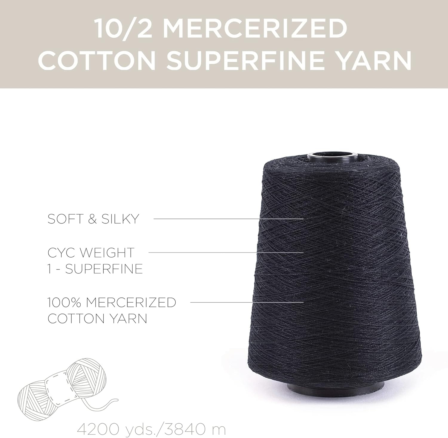image:imageSilk City Fibers 102 Perle Mercerized Cotton Yarn for Machine Knitting Weaving and Crochet Pompeii Dust 1 Cone Designer Yarn for Premium Garments Delicate Shawls and Lace Weight ProjectsBlack