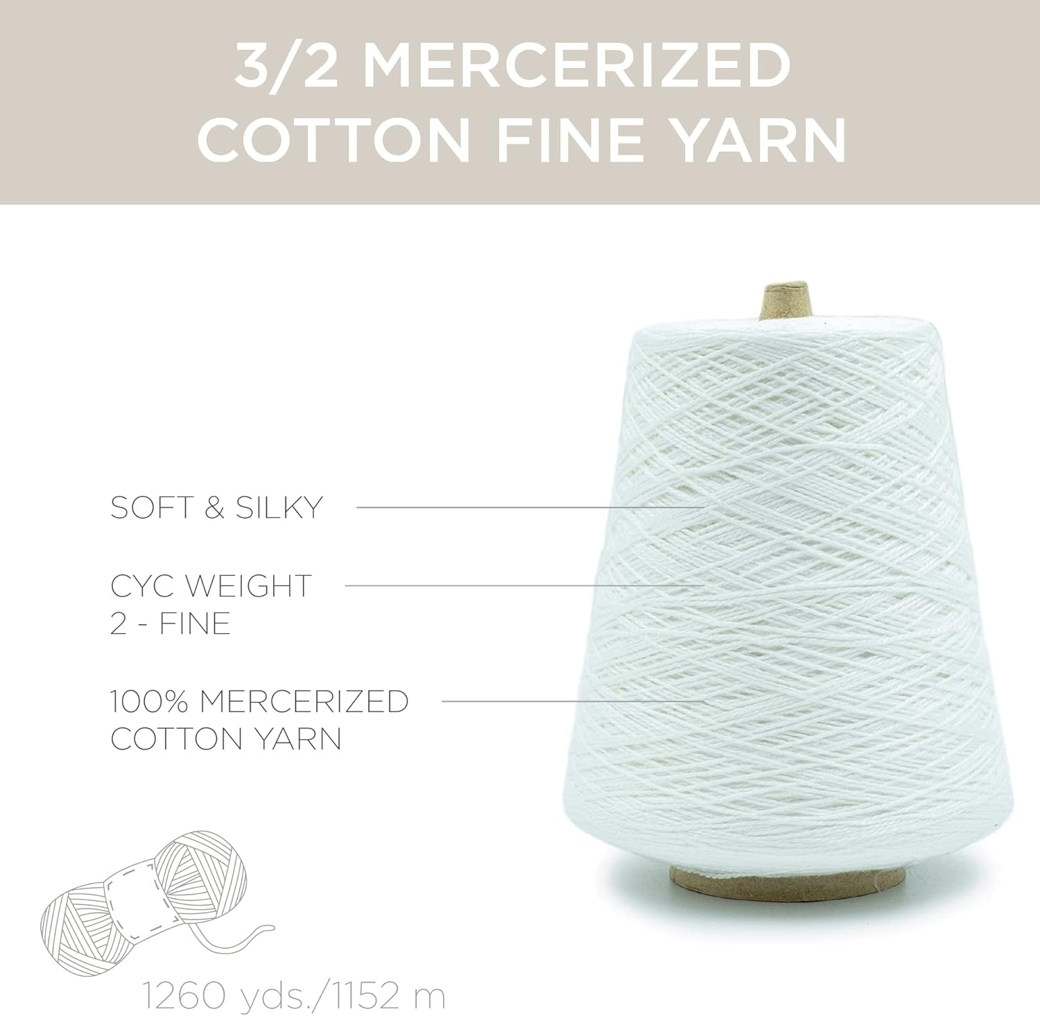 image:imageSilk City Fibers 32 Perle Mercerized Cotton Yarn for Machine Knitting Weaving and Crochet Ivory 1 Cone Designer Yarn for Premium Garments Delicate Shawls and Fine Weight ProjectsPure White