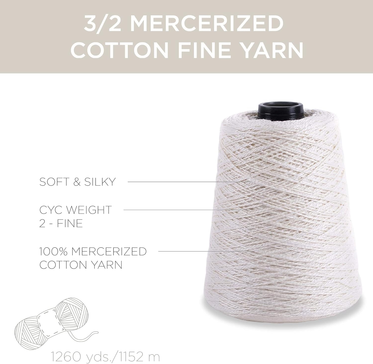 image:imageSilk City Fibers 32 Perle Mercerized Cotton Yarn for Machine Knitting Weaving and Crochet Ivory 1 Cone Designer Yarn for Premium Garments Delicate Shawls and Fine Weight ProjectsIvory